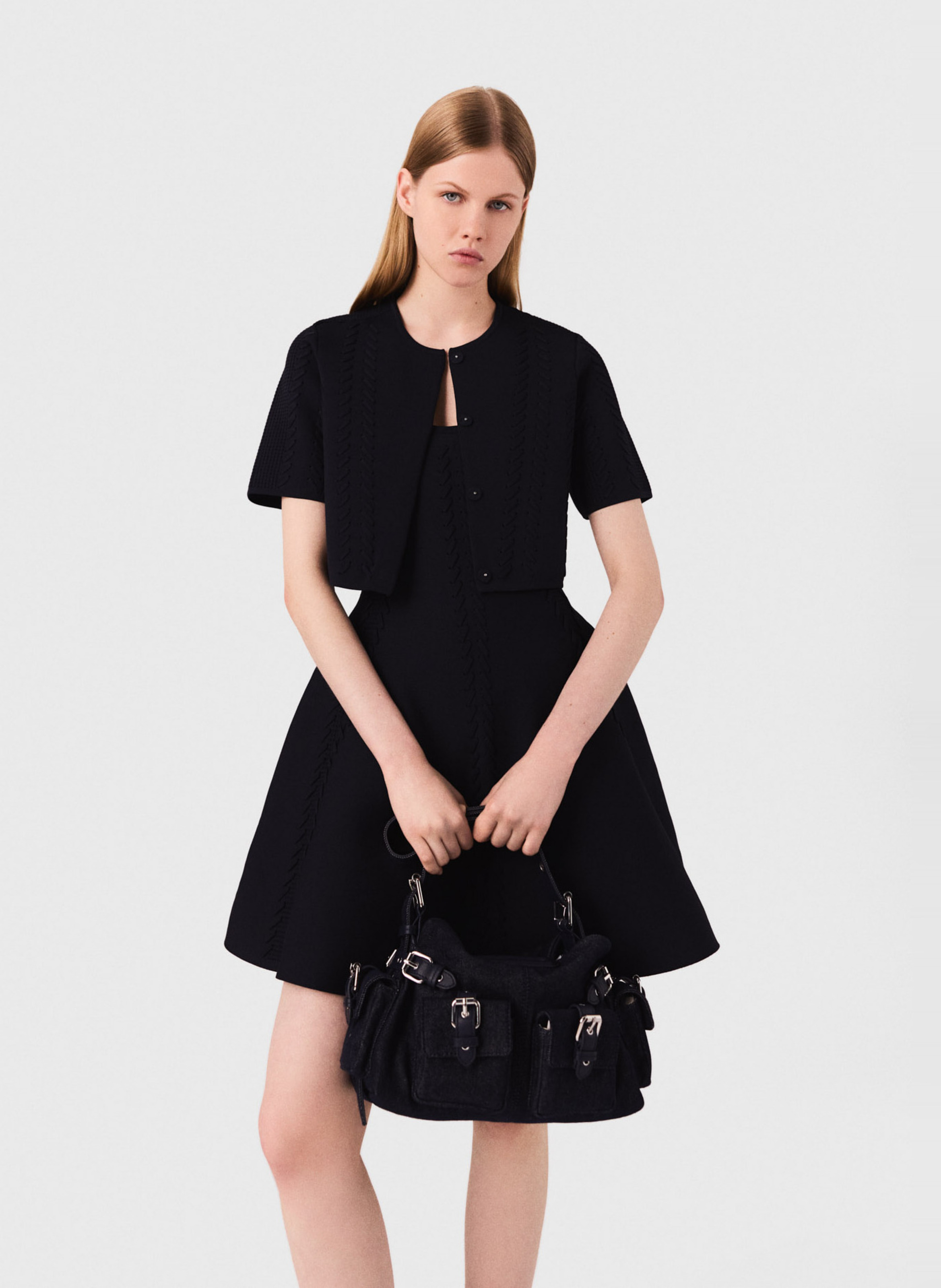 Cardigan court en maille tressée MAJE Bleu