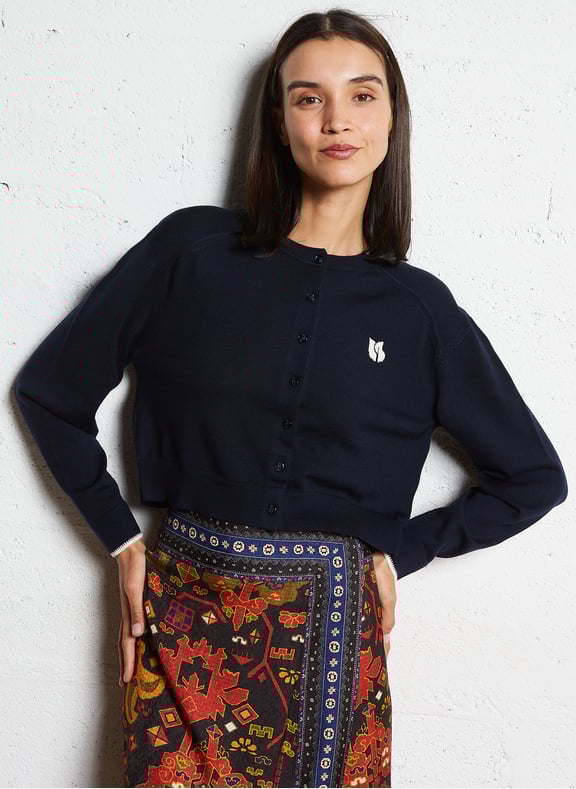 Cardigan col rond en laine branice Bleu by BA&SH BA&SH Cardigan col rond en laine branice Bleu