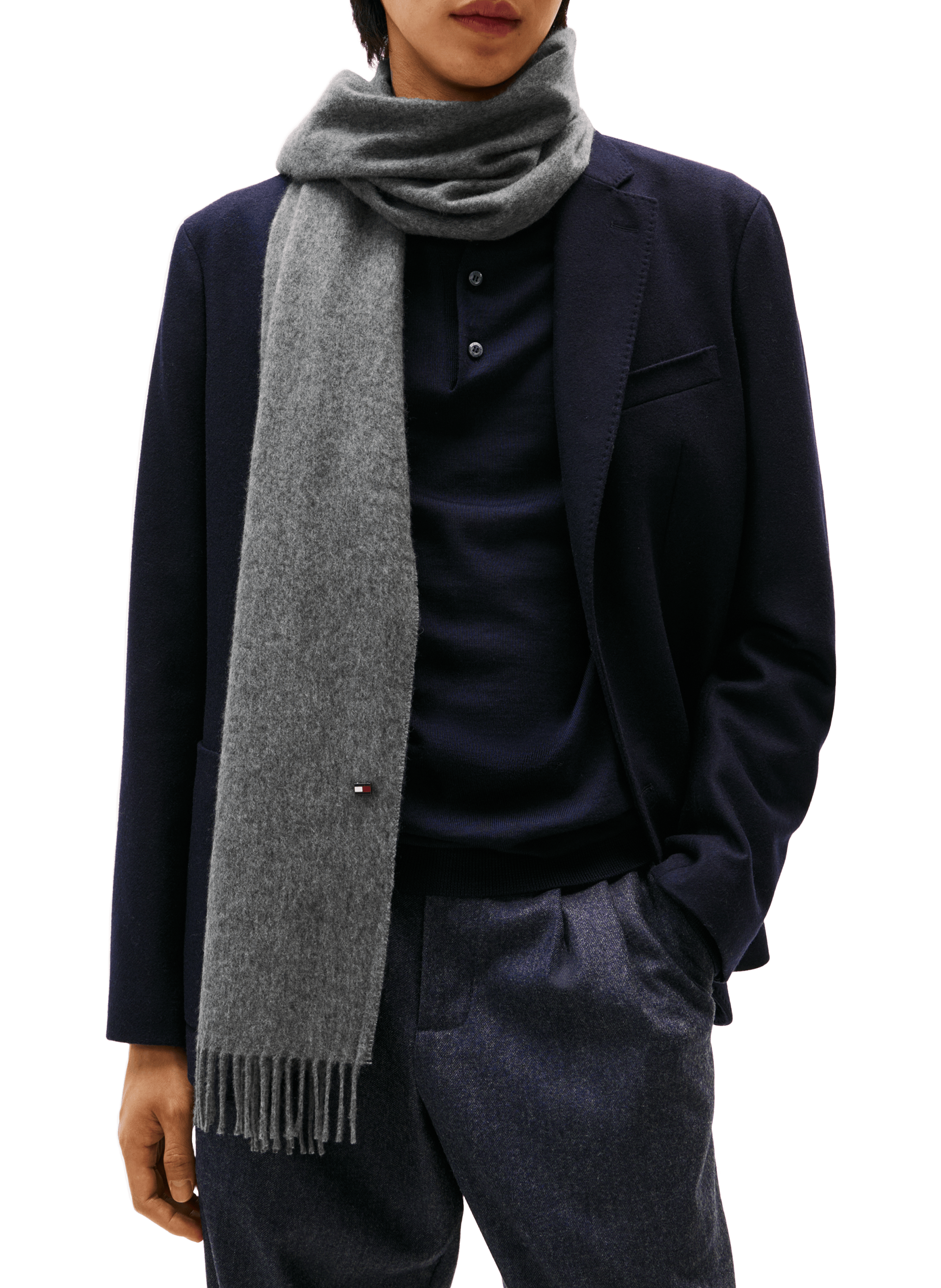 Hilfiger Flag cashmere scarf with fringes TOMMY HILFIGER Grey