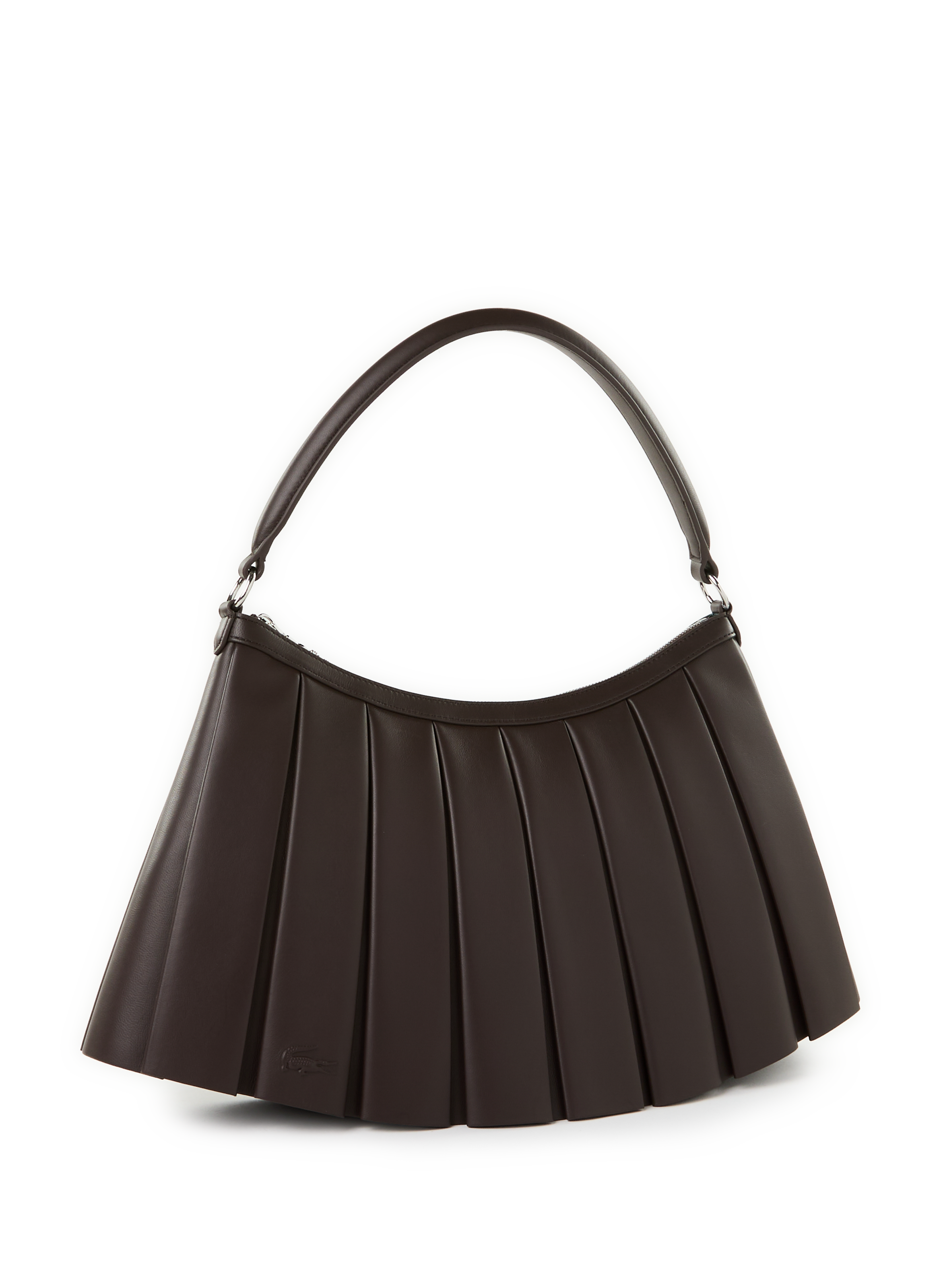 Pleated leather shoulder bag LACOSTE Brown