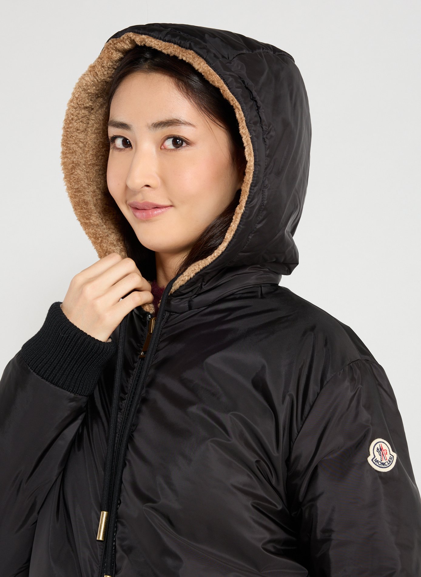 Shearling hooded jacket MONCLER Beige