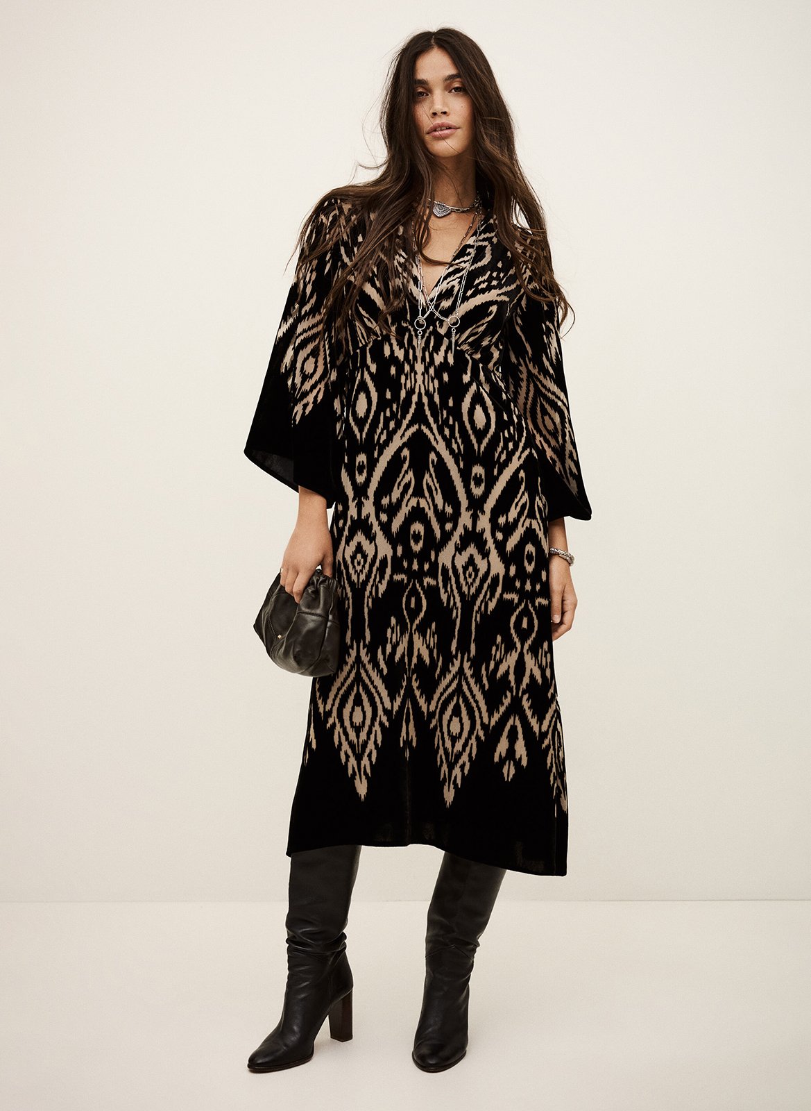 BA&SH Robe midi cache-cœur imprimée alba Noir