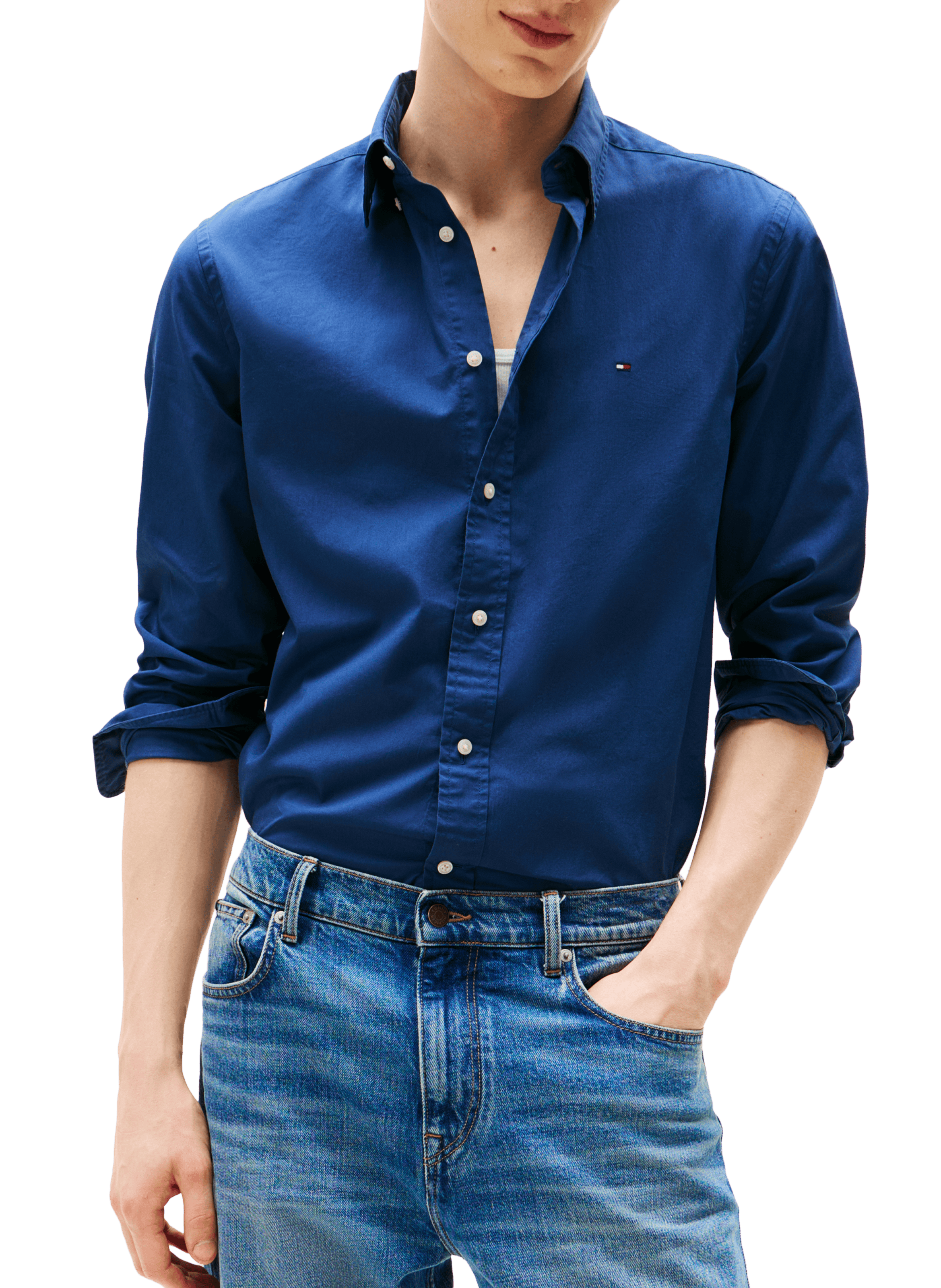 TOMMY HILFIGER Chemise unie en coton Bleu