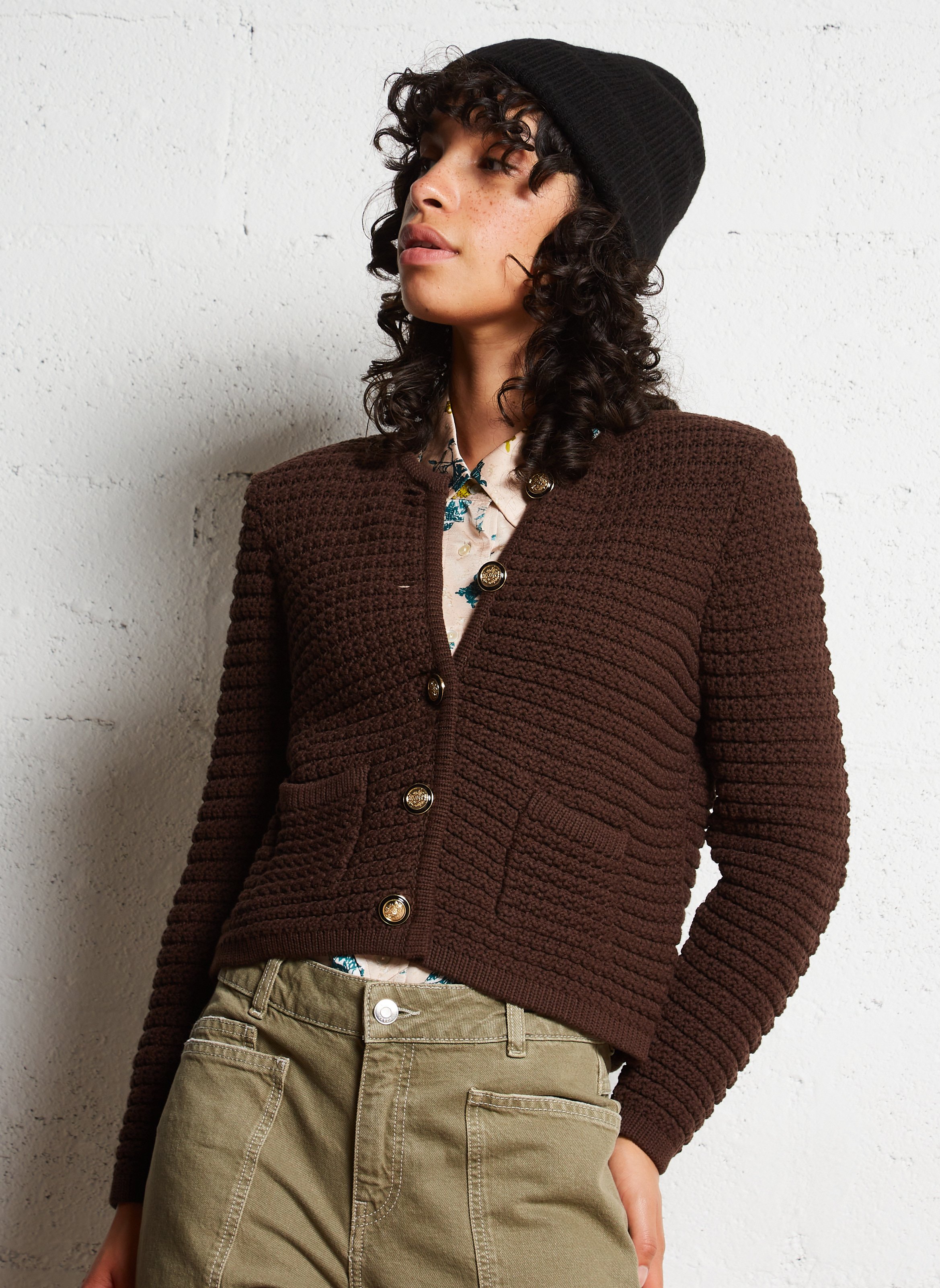 Gilet manches longues en coton mélangé gaspard BA&SH Marron