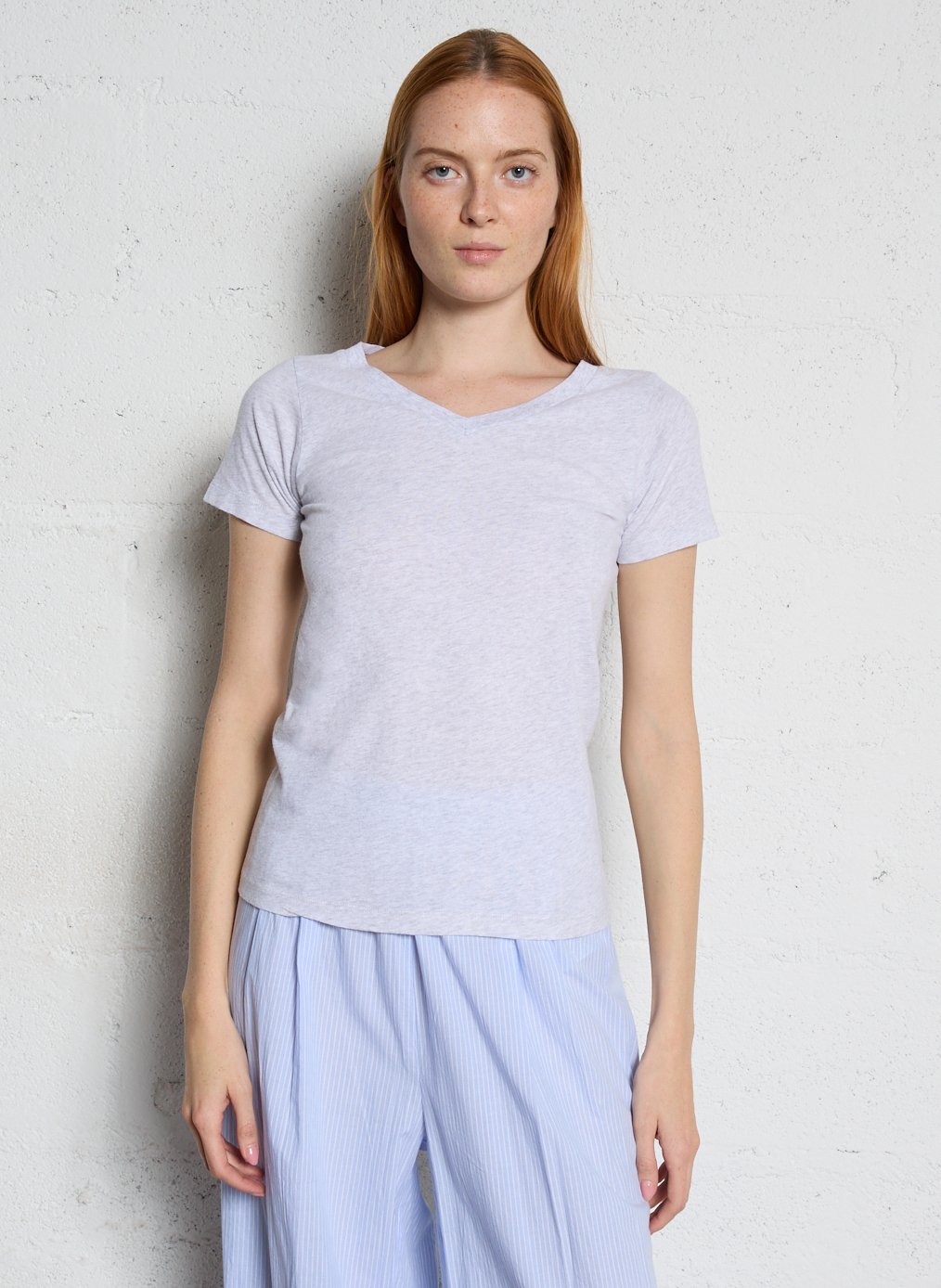 AMERICAN VINTAGE Tee-shirt col v en coton gamipy Gris