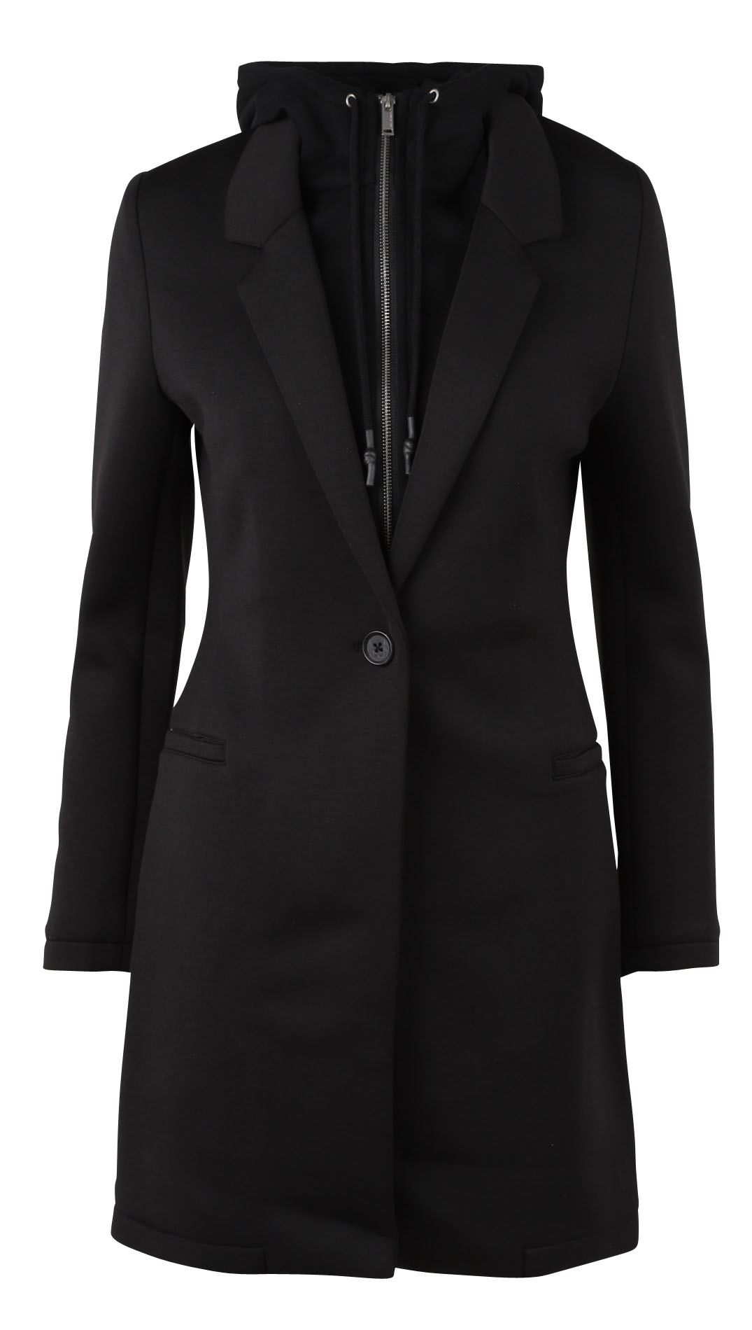 Manteau mi-long col tailleur à capuche IKKS Noir