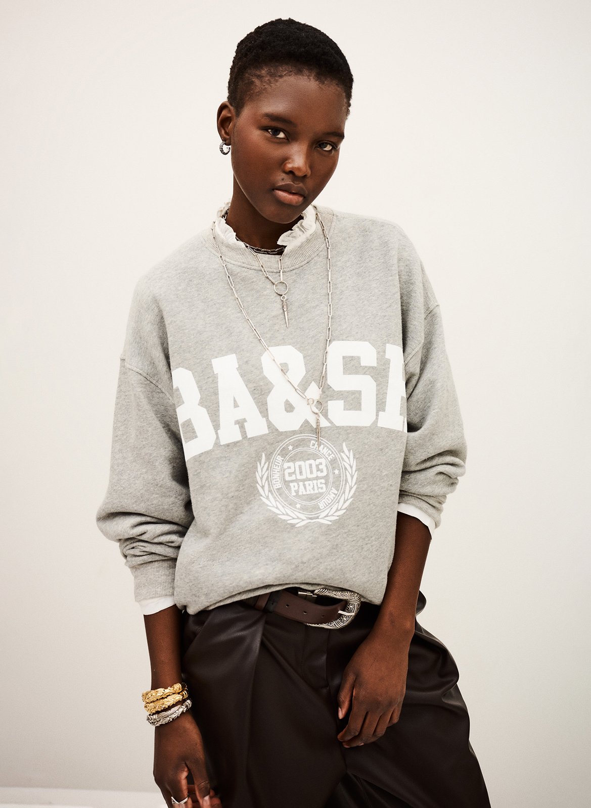 Sweat col rond en coton benjamin BA&SH Gris