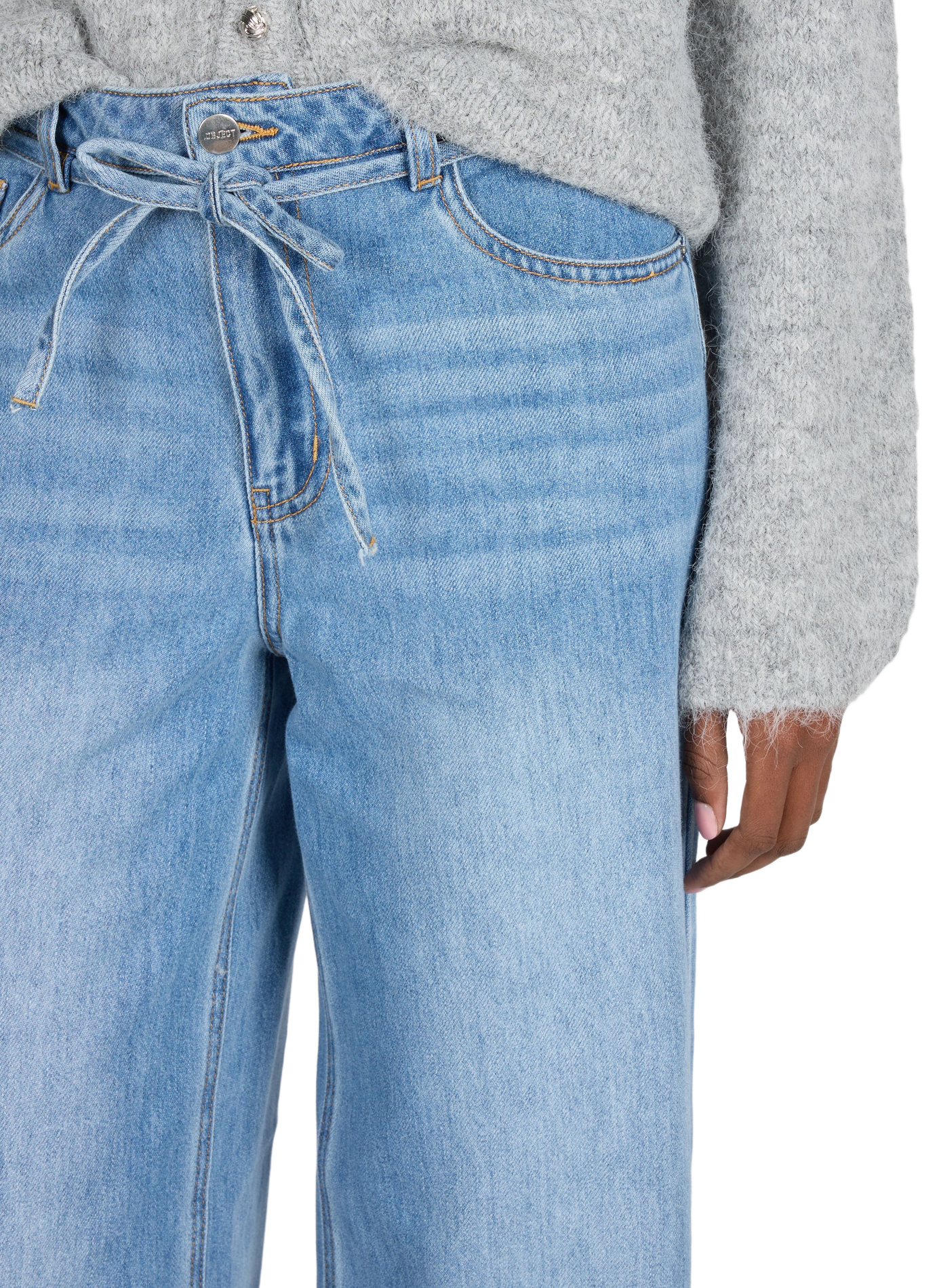 Wide leg mixed cotton jeans OBJECT Blue