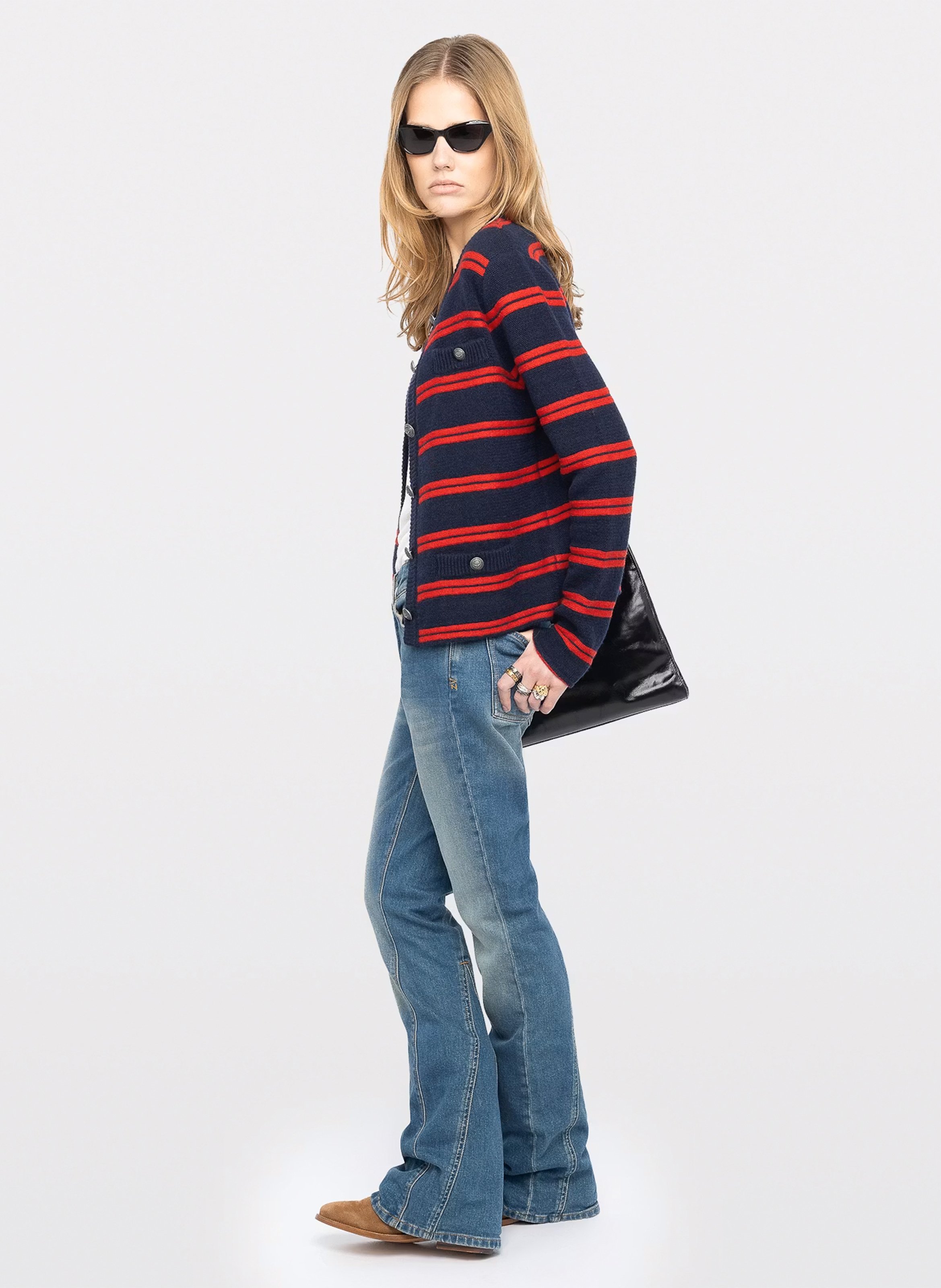 Gilet droit col rond en laine et cachemire Camo ZADIG&VOLTAIRE Bleu