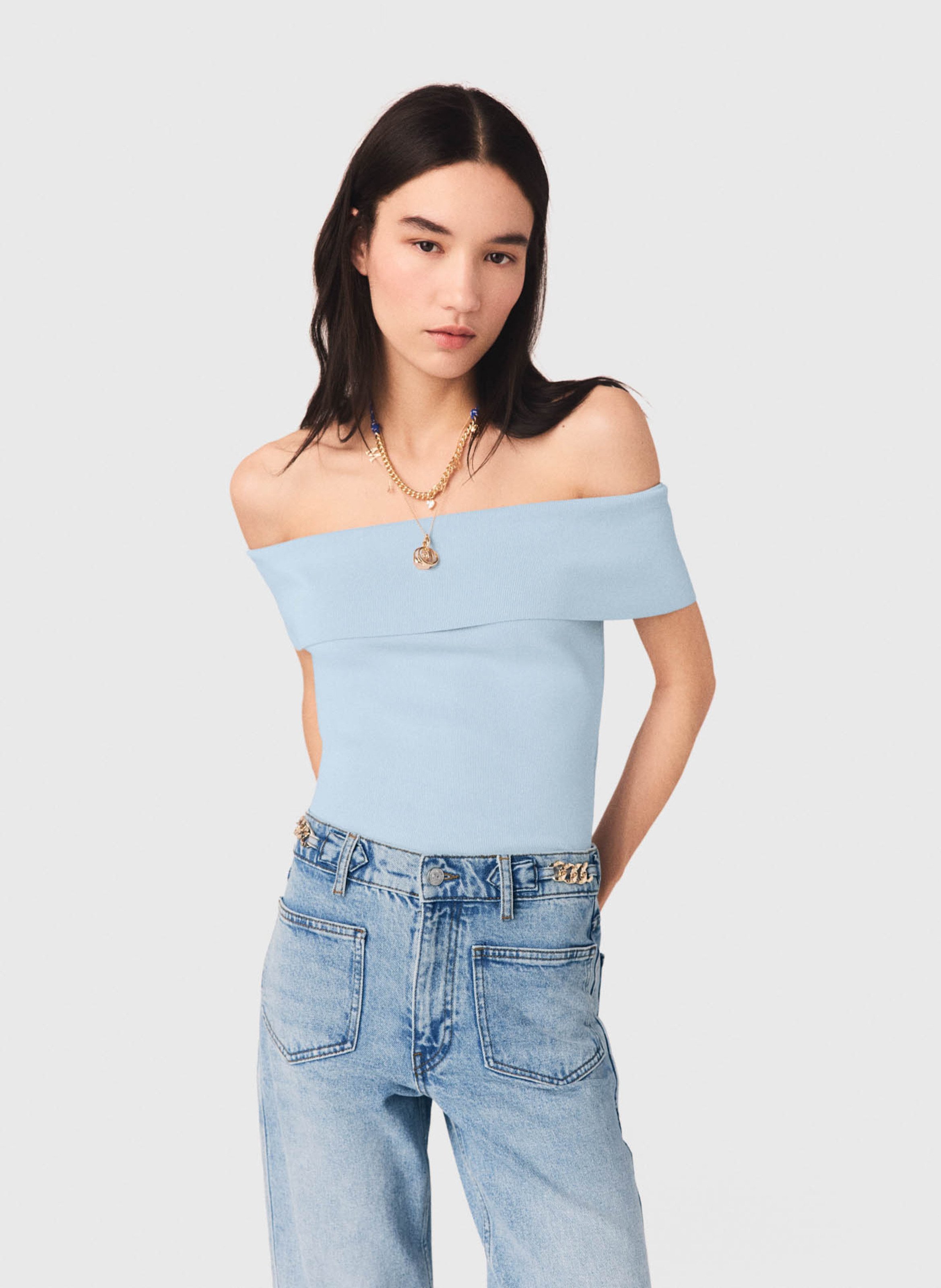 Top moulant col bateau MAJE Bleu