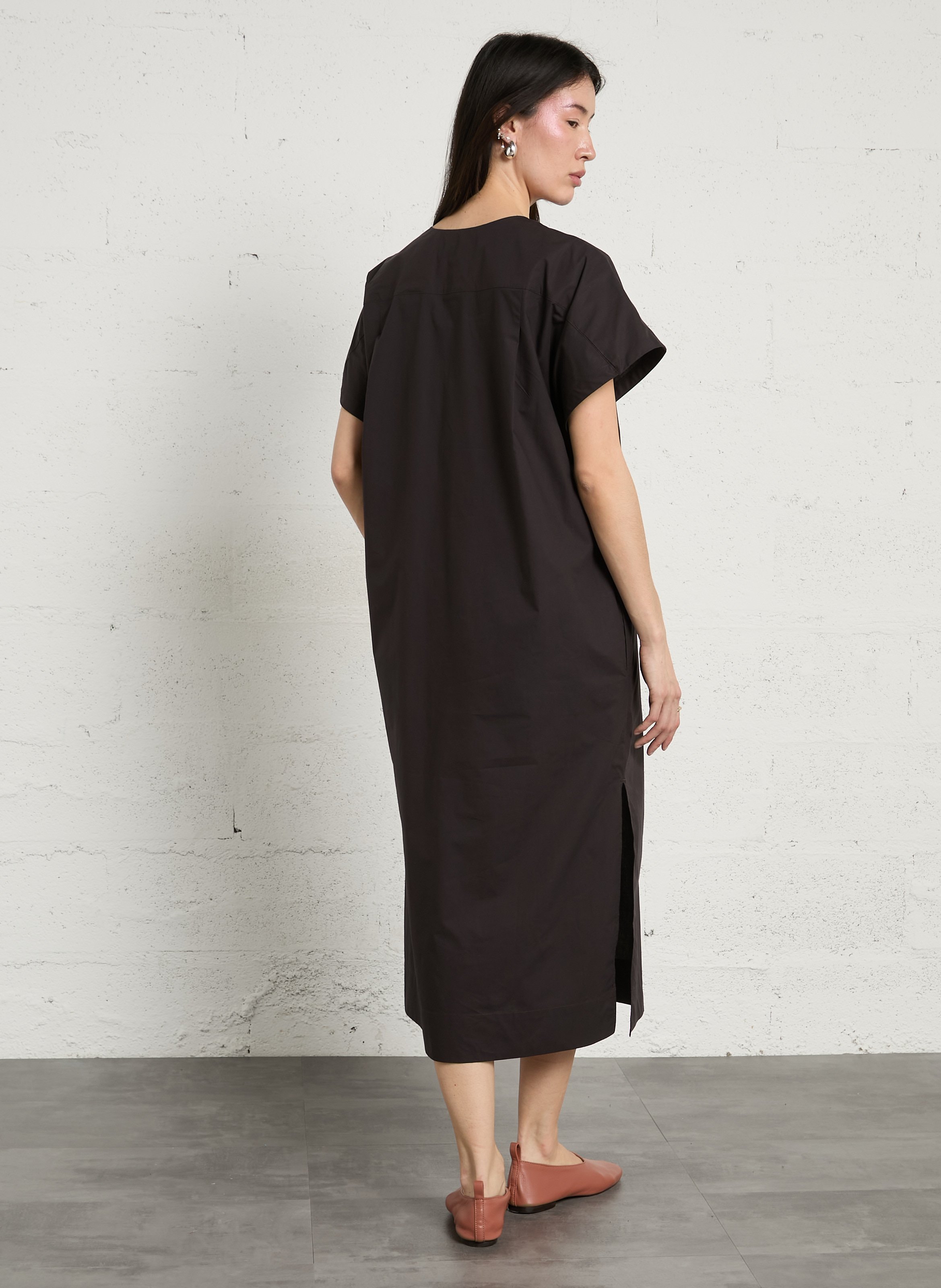 Robe midi en coton bio col rond ianni SOEUR Gris