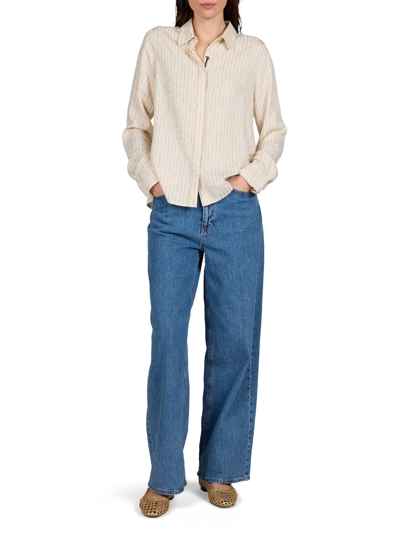 Chemise Viladdie col classique à rayures VILA Beige