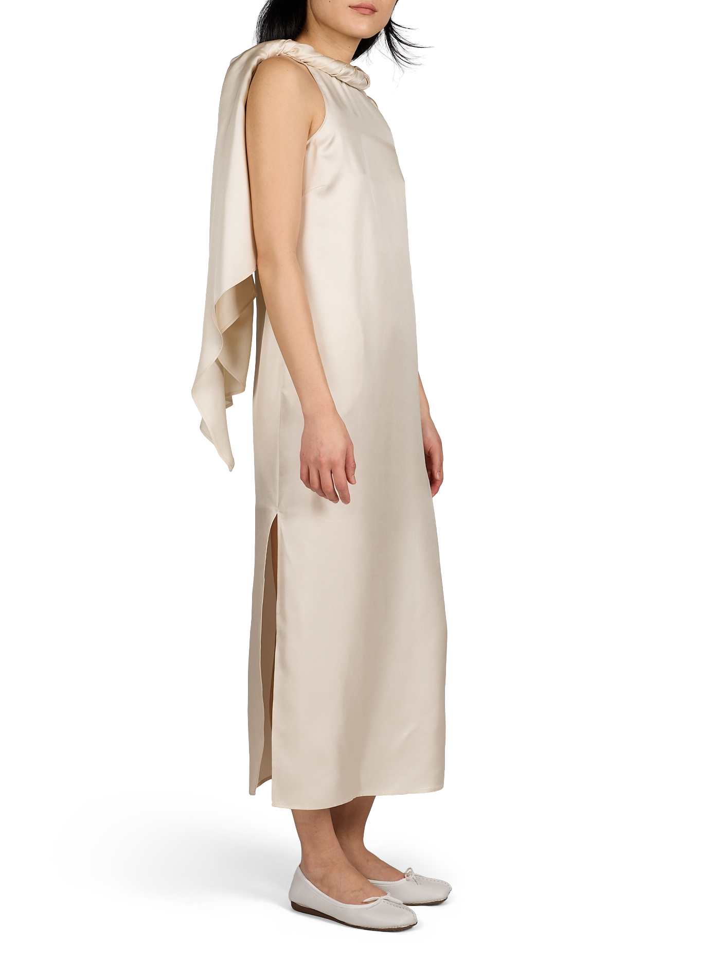 Robe midi Susan à col torsadé en soie LOULOU DE SAISON Blanc