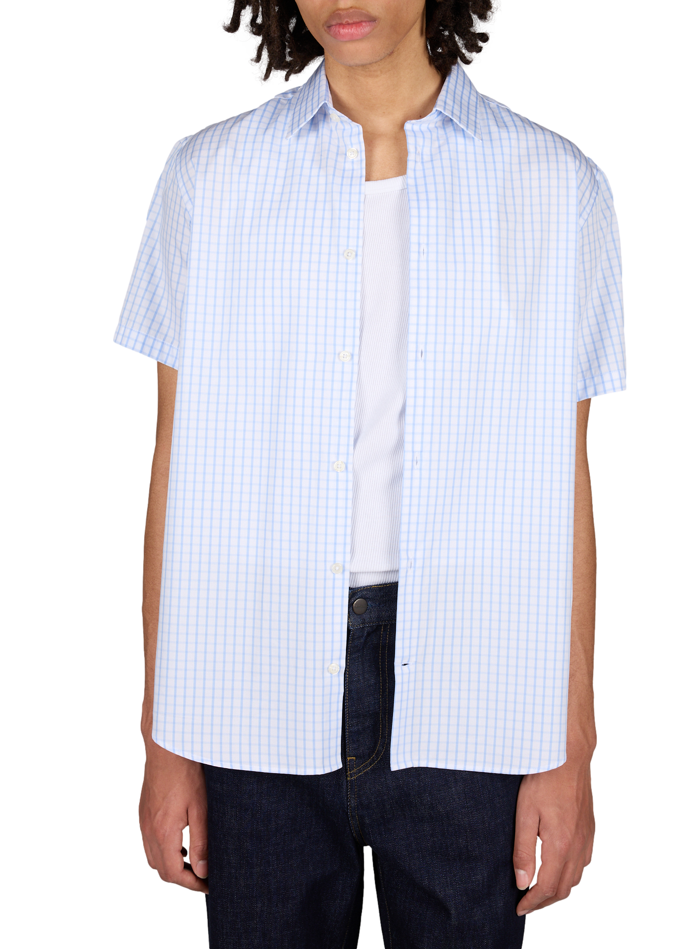 Chemise manches courtes à carreaux en coton AU PRINTEMPS PARIS Bleu