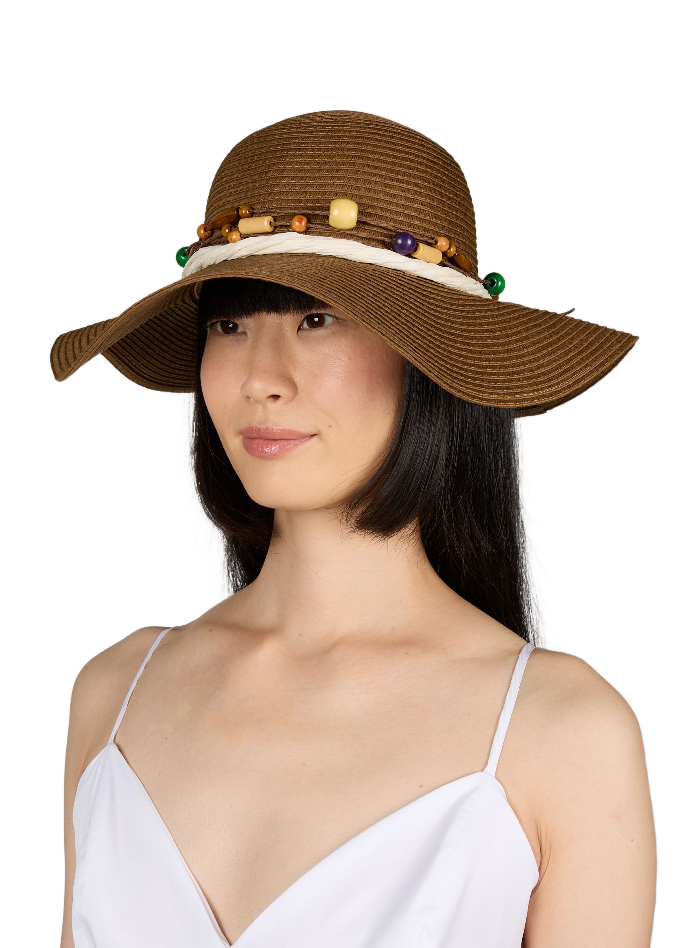 Chapeau paille à détail perle  AU PRINTEMPS PARIS Marron