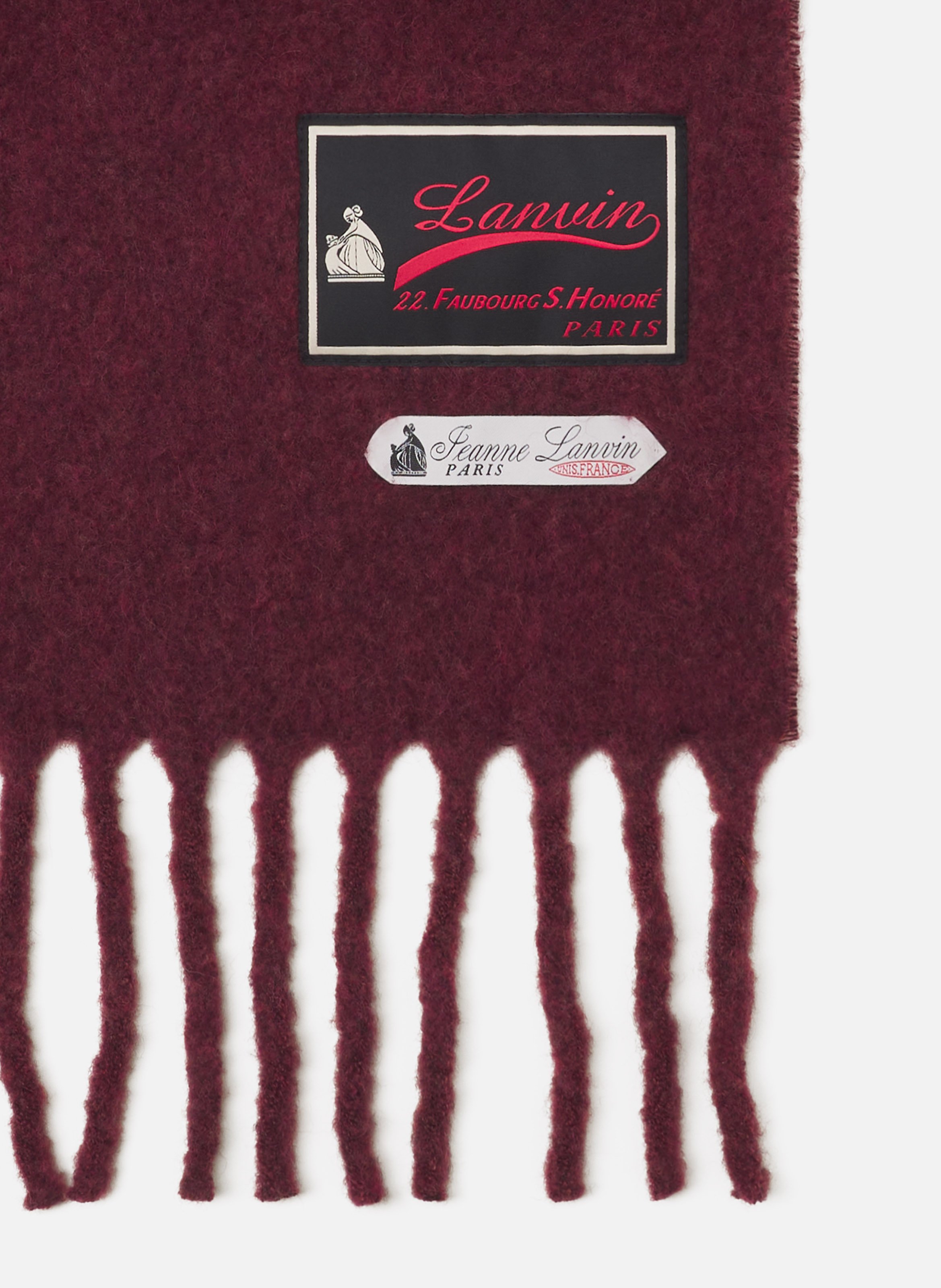 Écharpe à franges étiquette 22 faubourg en laine LANVIN Rouge