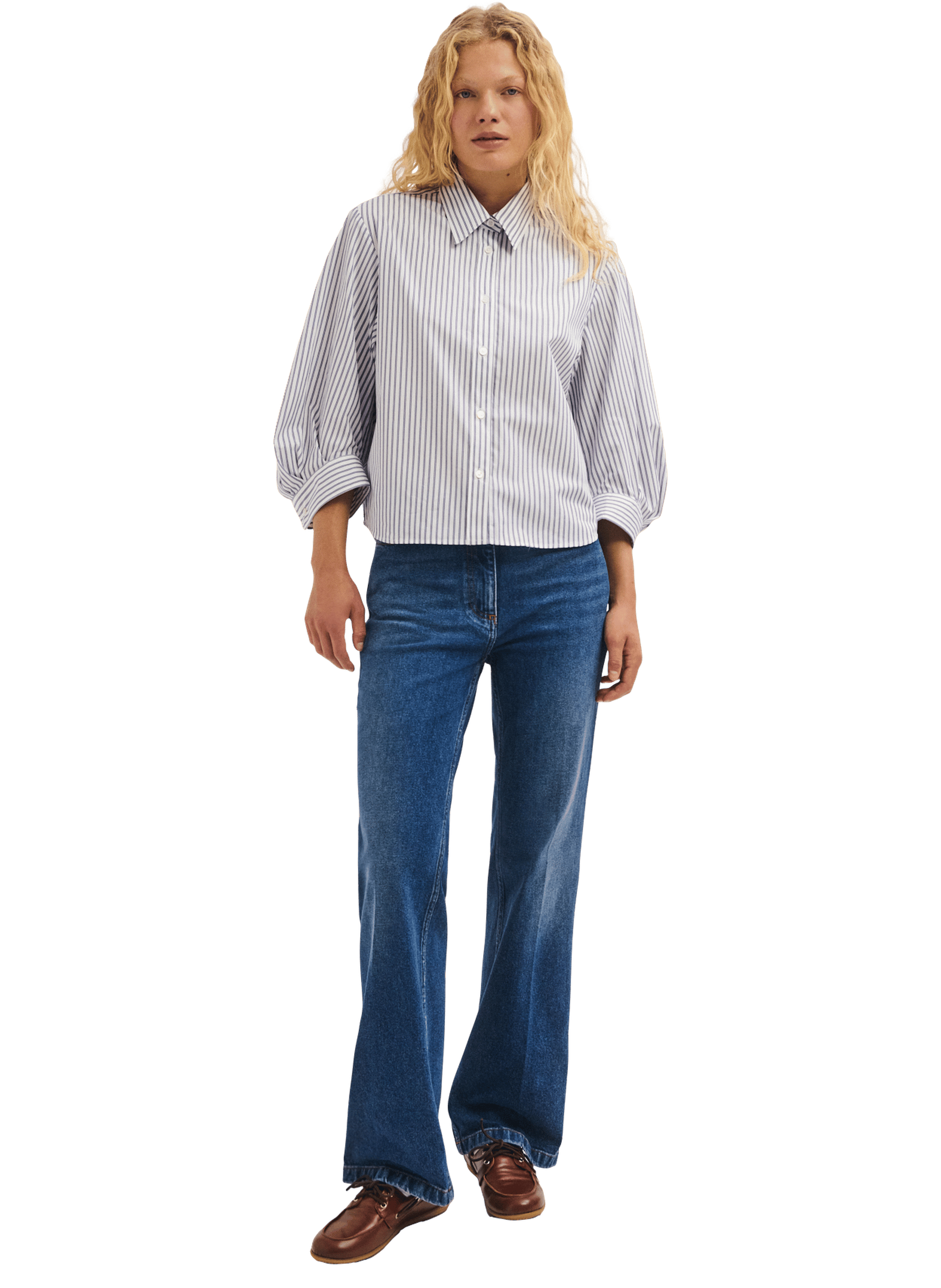 Chemise courte en popeline à rayures - lia PABLO Bleu