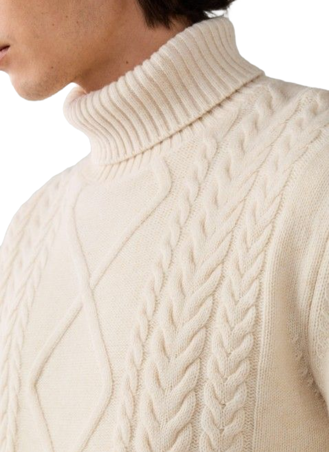 Pull col roulée en maille torsadée de laine et cachemire HACKETT Blanc