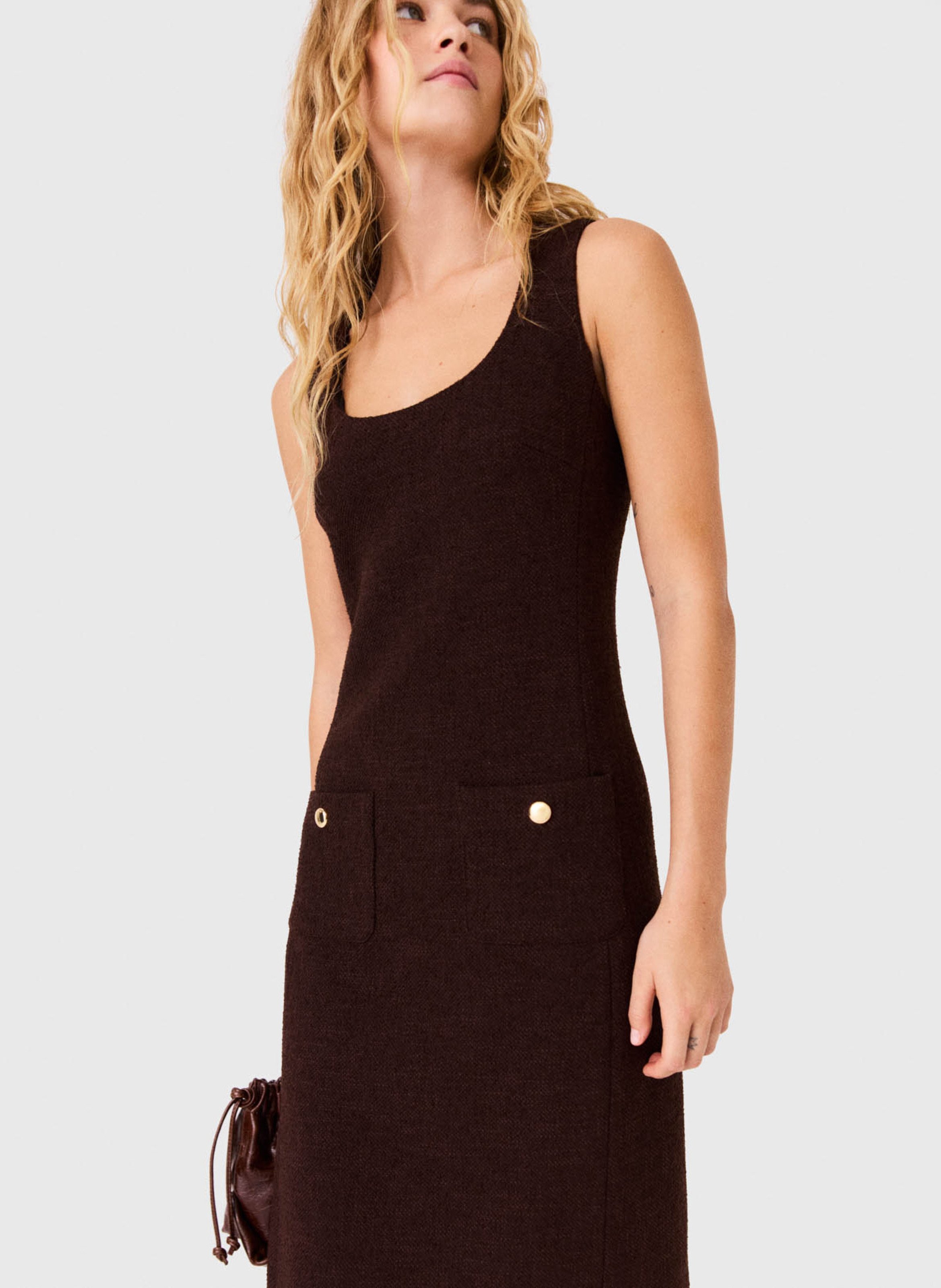 Robe midi cintrée col rond MAJE Marron