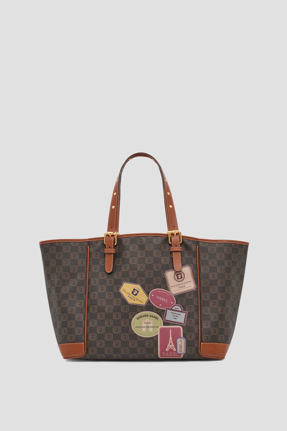 Cabas en toile enduite et cuir signé de patchs imprimés - simple bag GERARD DAREL Multicolore