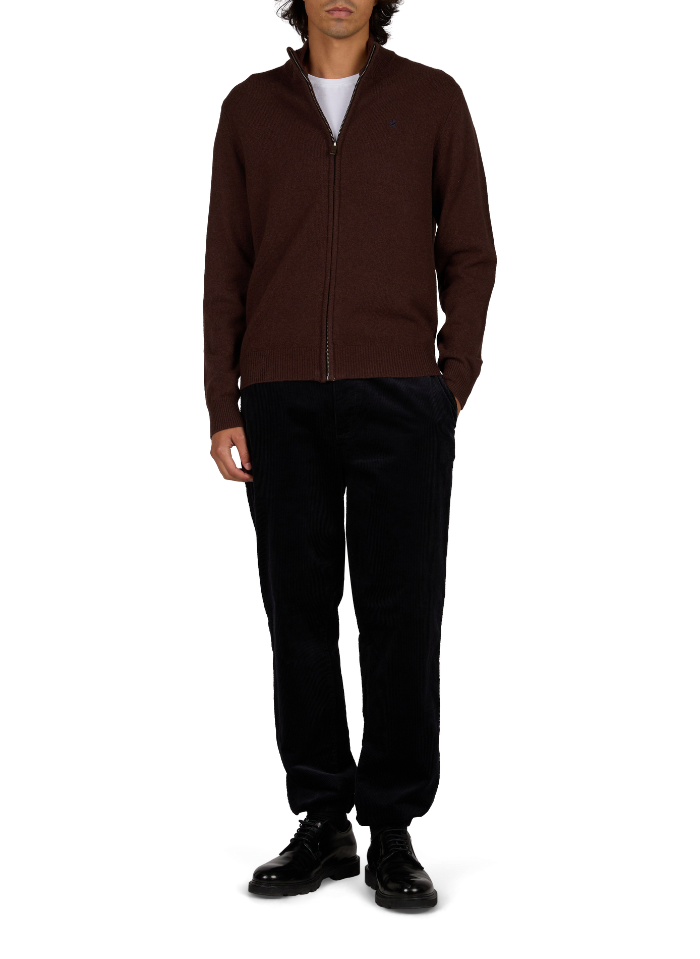 Gilet zippé col montant en laine HACKETT Marron
