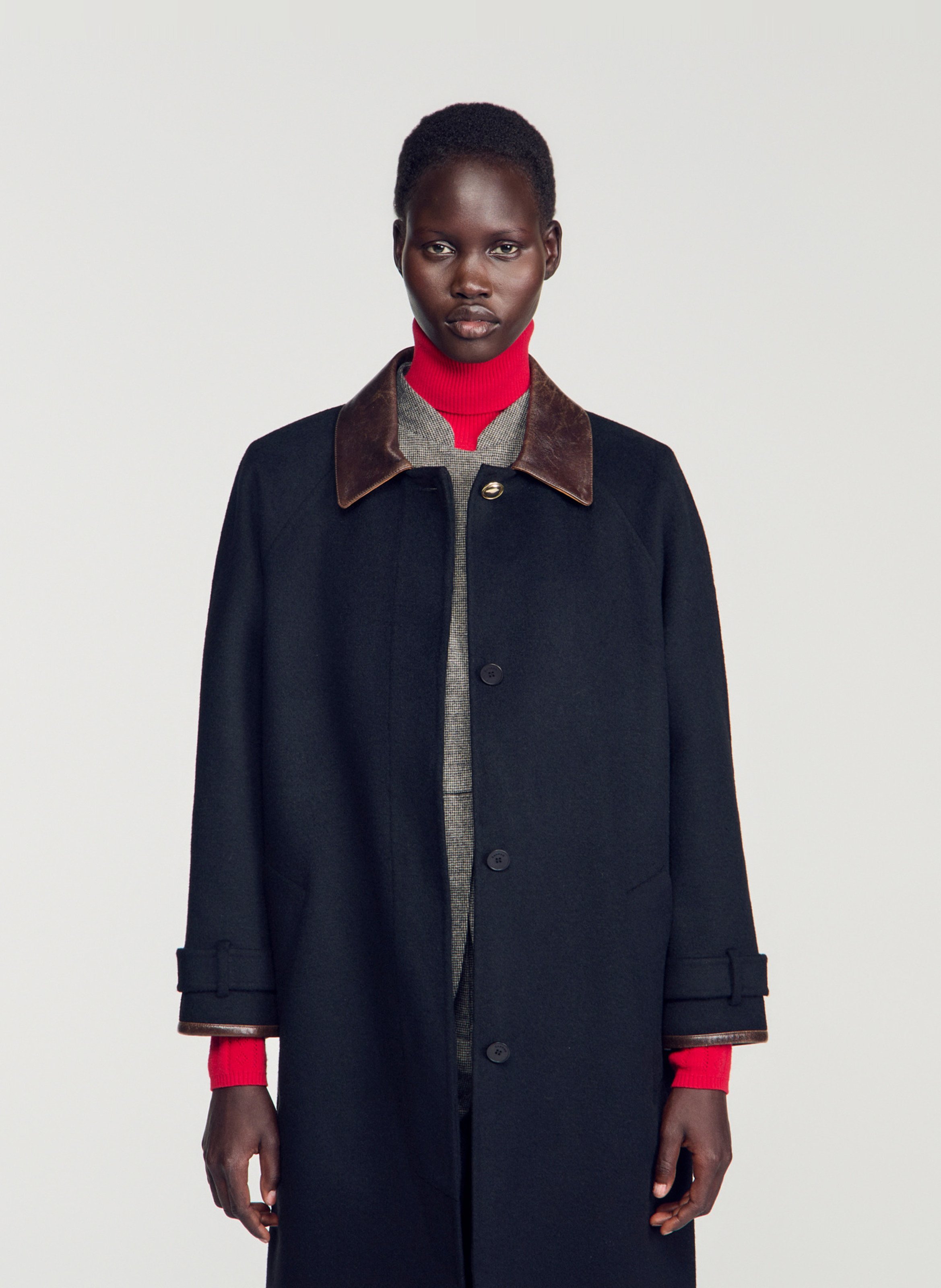 Manteau col classique en laine SANDRO Noir