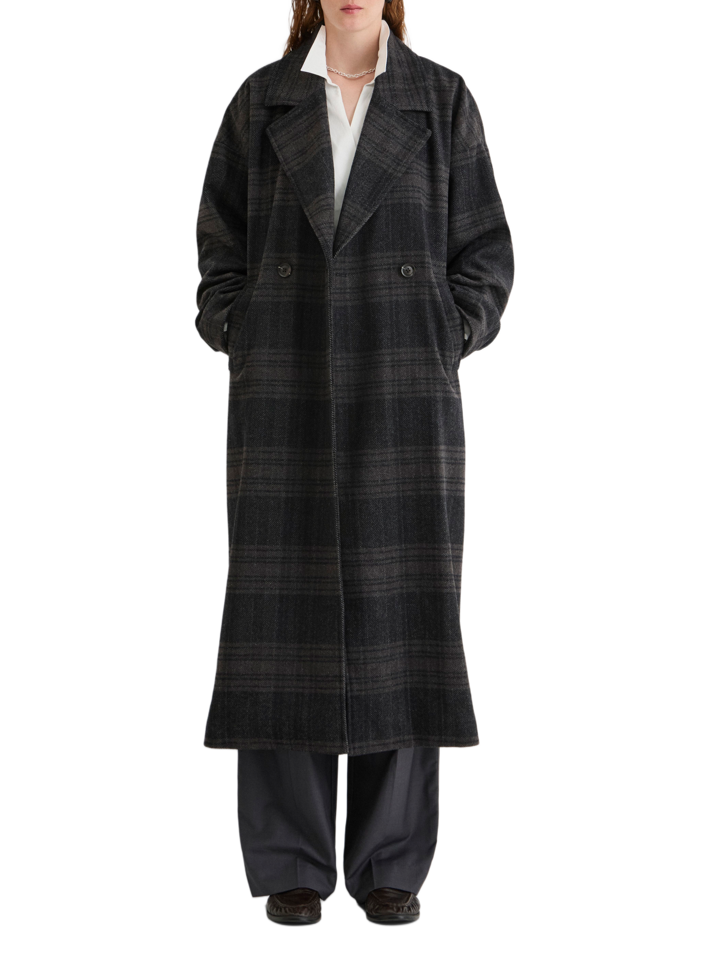 Manteau oversize à carreaux en laine mélangée ROUGE EDIT Noir