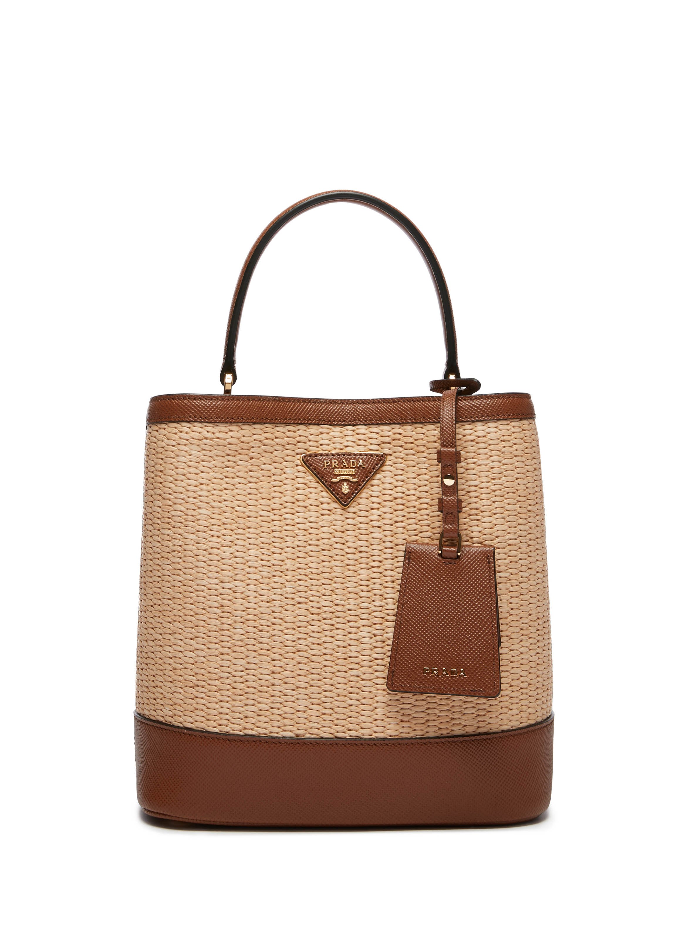 Sac Prada Double en paille et cuir saffiano
