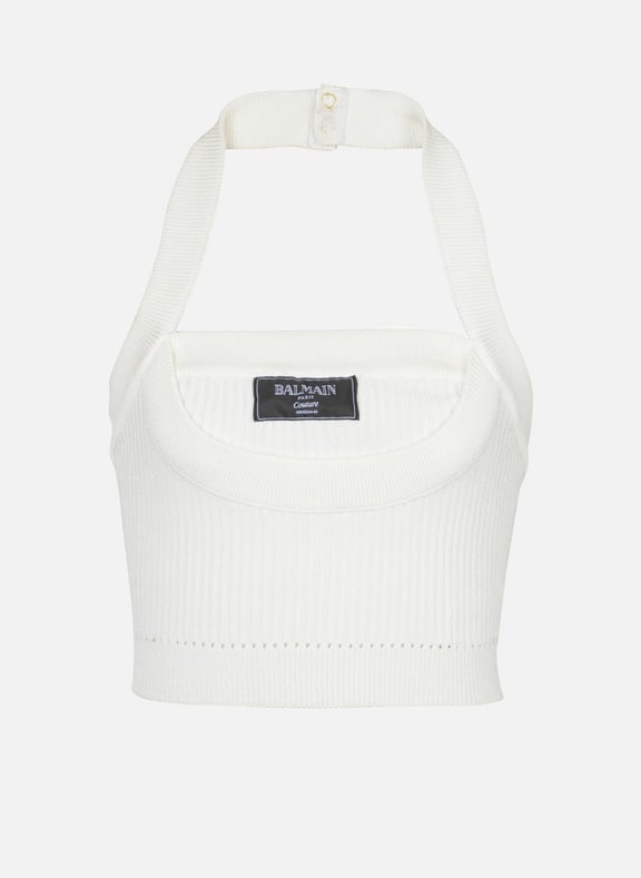 Top dos-nu en maille côtelée Blanc by BALMAIN BALMAIN Top dos-nu en maille côtelée Blanc