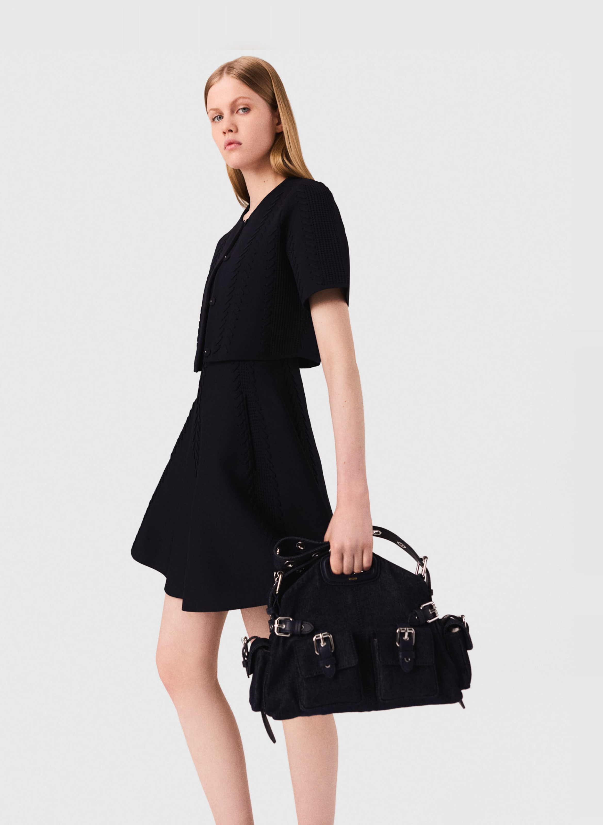 Cardigan court en maille tressée MAJE Bleu