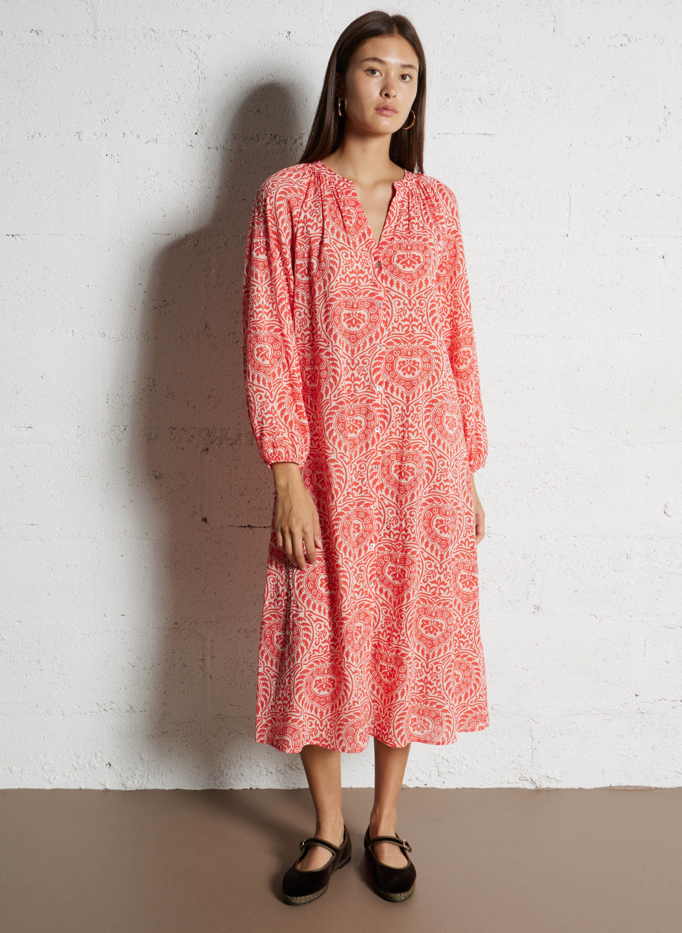 Robe midi en coton imprimé romana MAISON 123 Orange