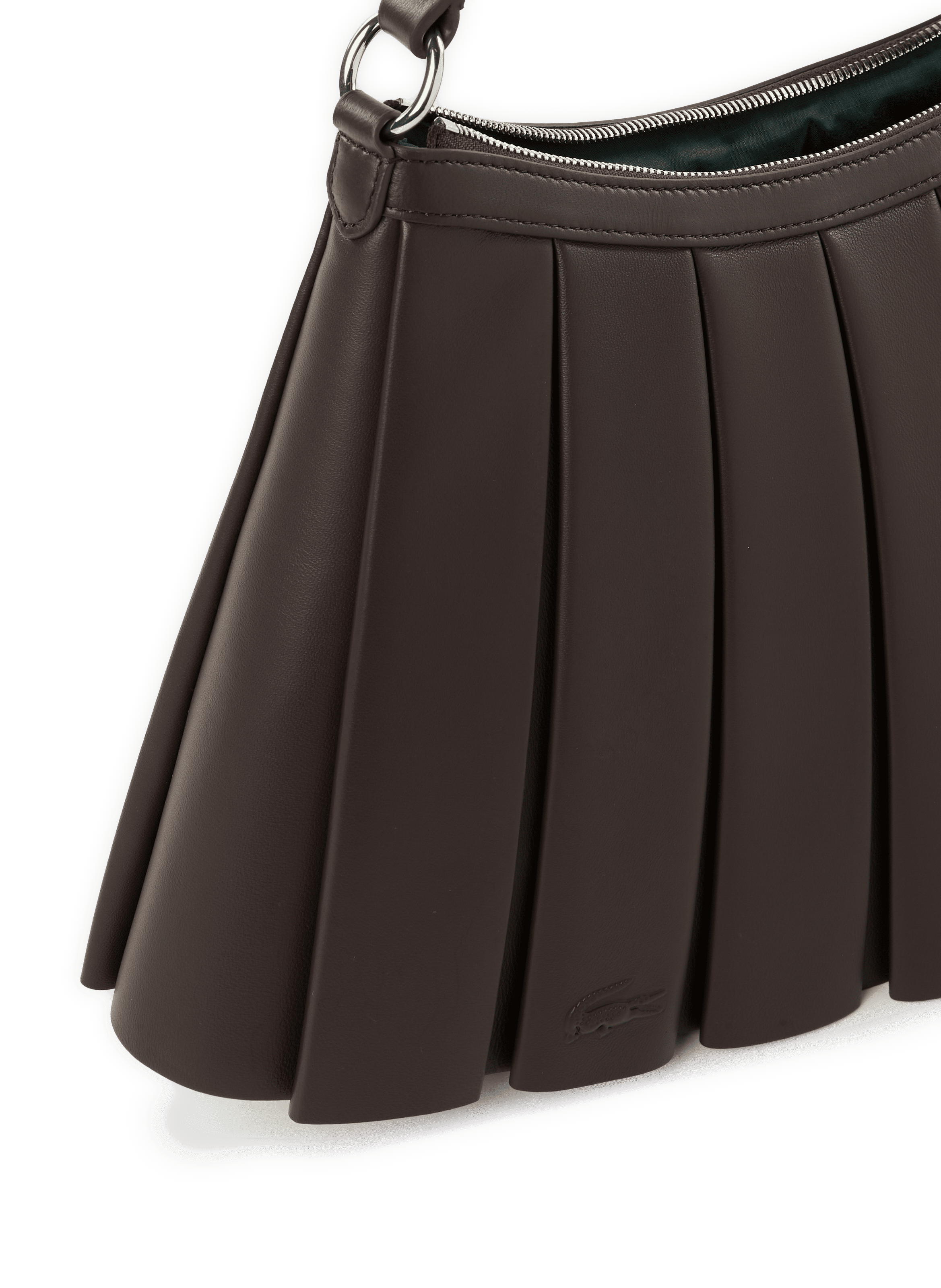 Pleated leather shoulder bag LACOSTE Brown