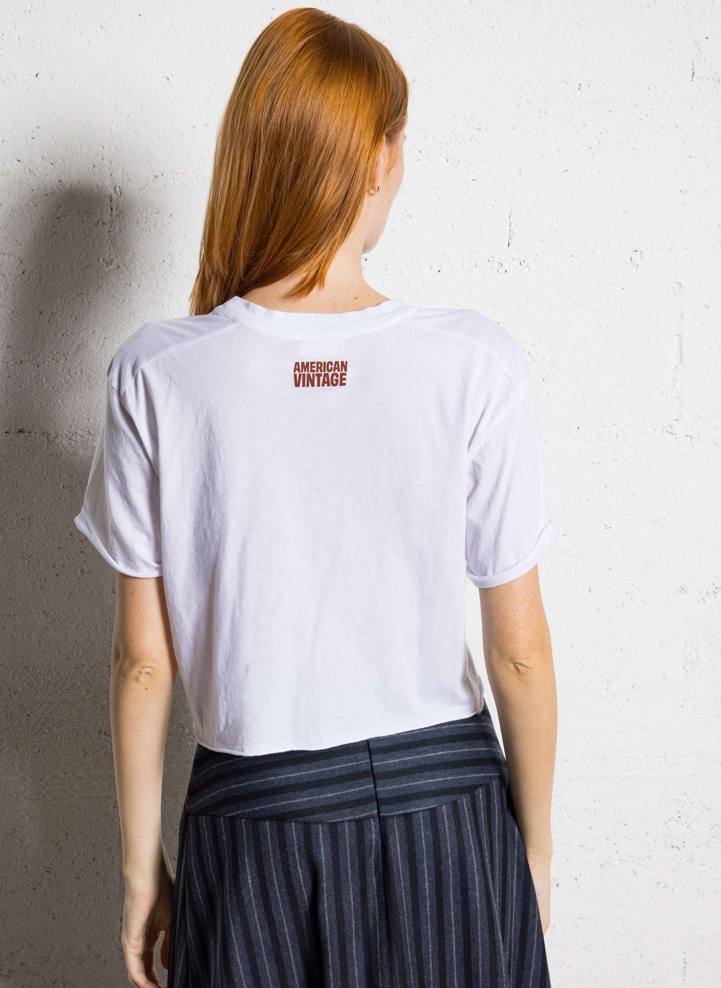 Tee-shirt court droit col rond en coton Apoly AMERICAN VINTAGE Blanc