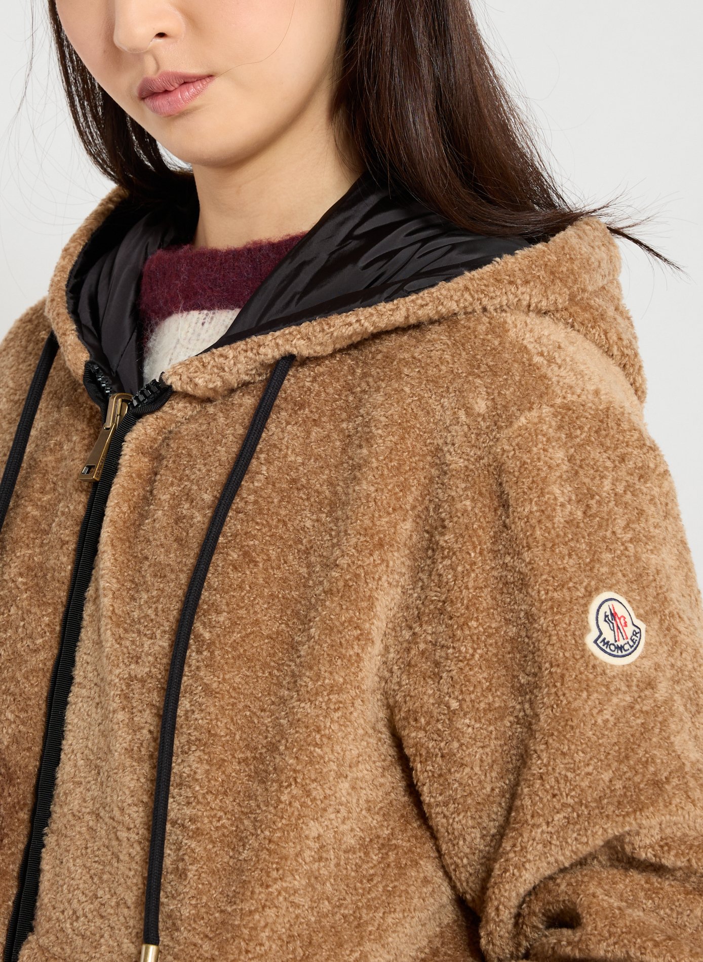 Shearling hooded jacket MONCLER Beige