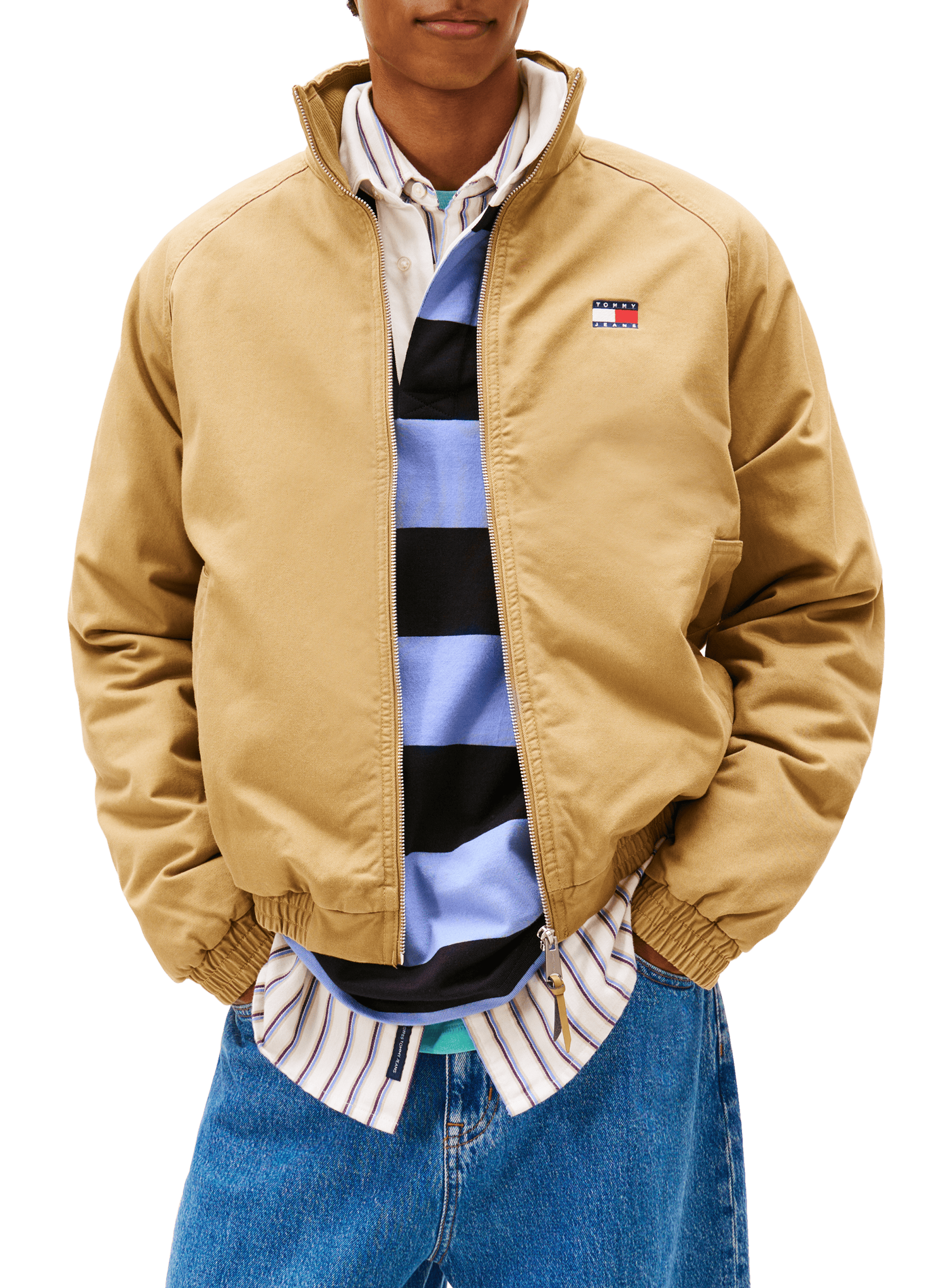 Oversized high neck cotton jacket TOMMY HILFIGER Beige