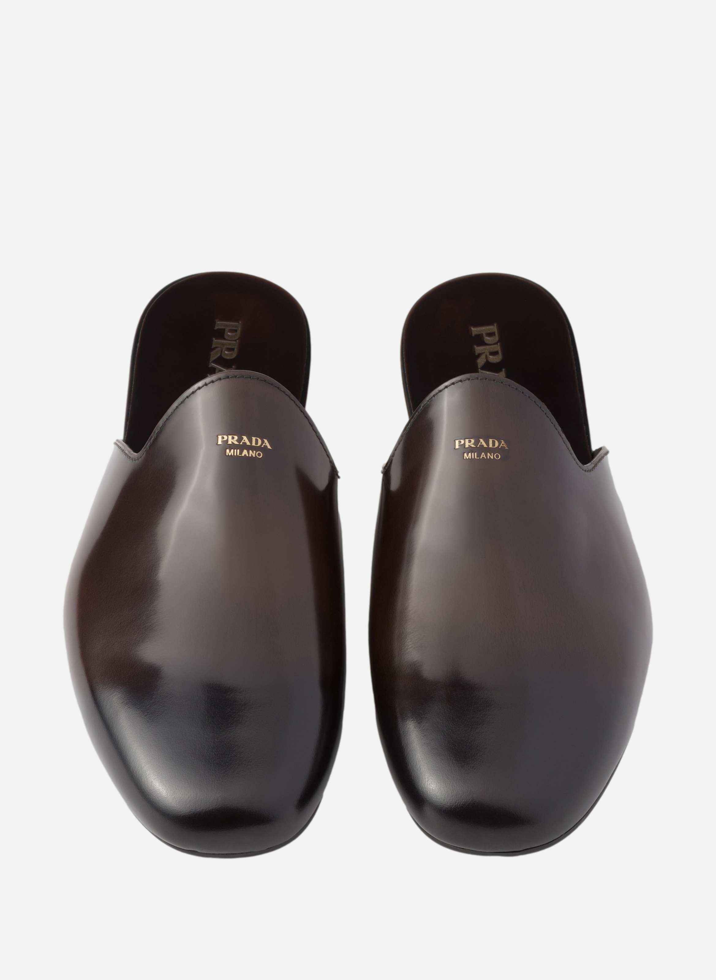 Pantoufles en cuir brossé PRADA Marron