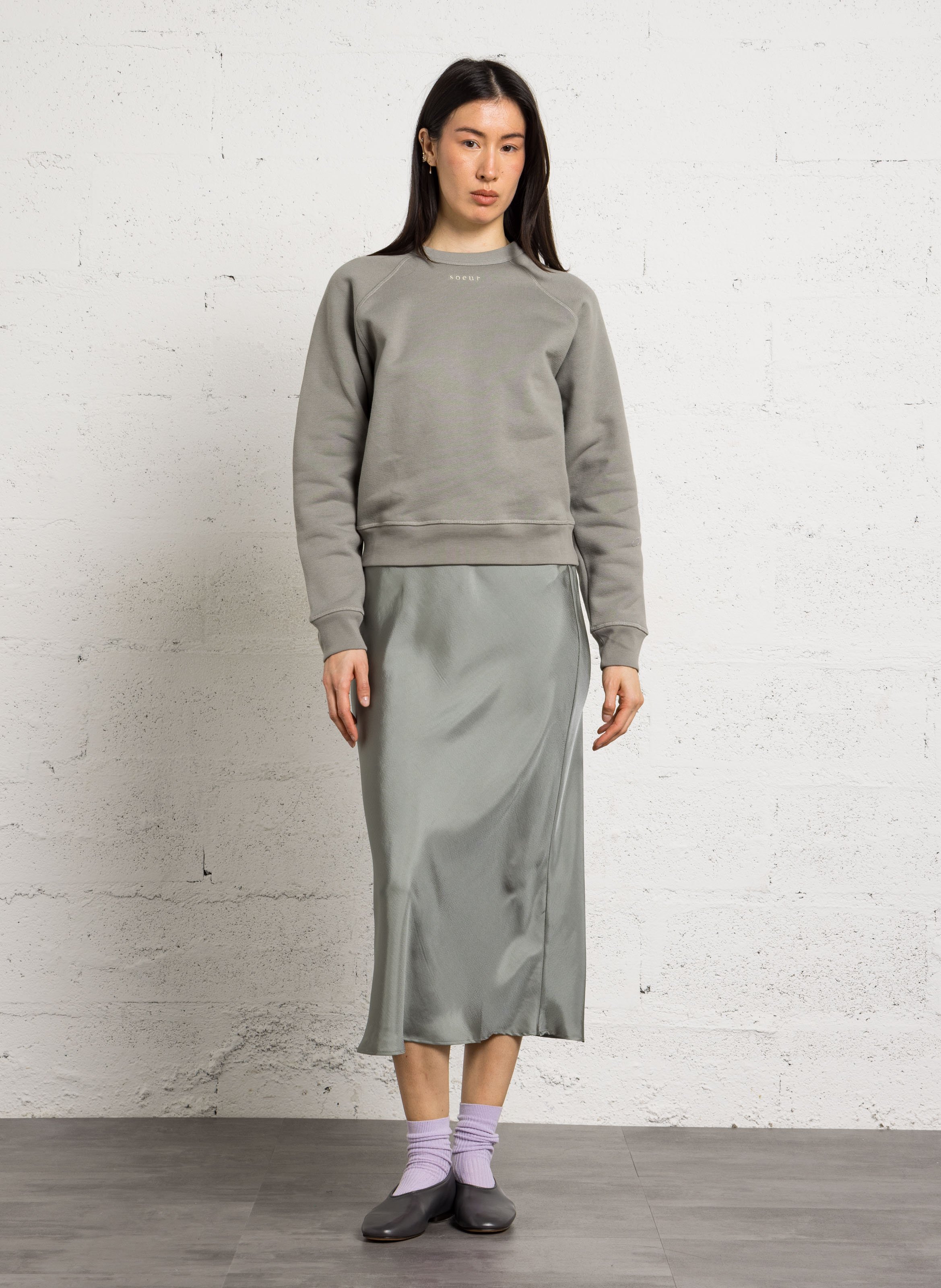 Jupe midi fluide en satin fever SOEUR Vert