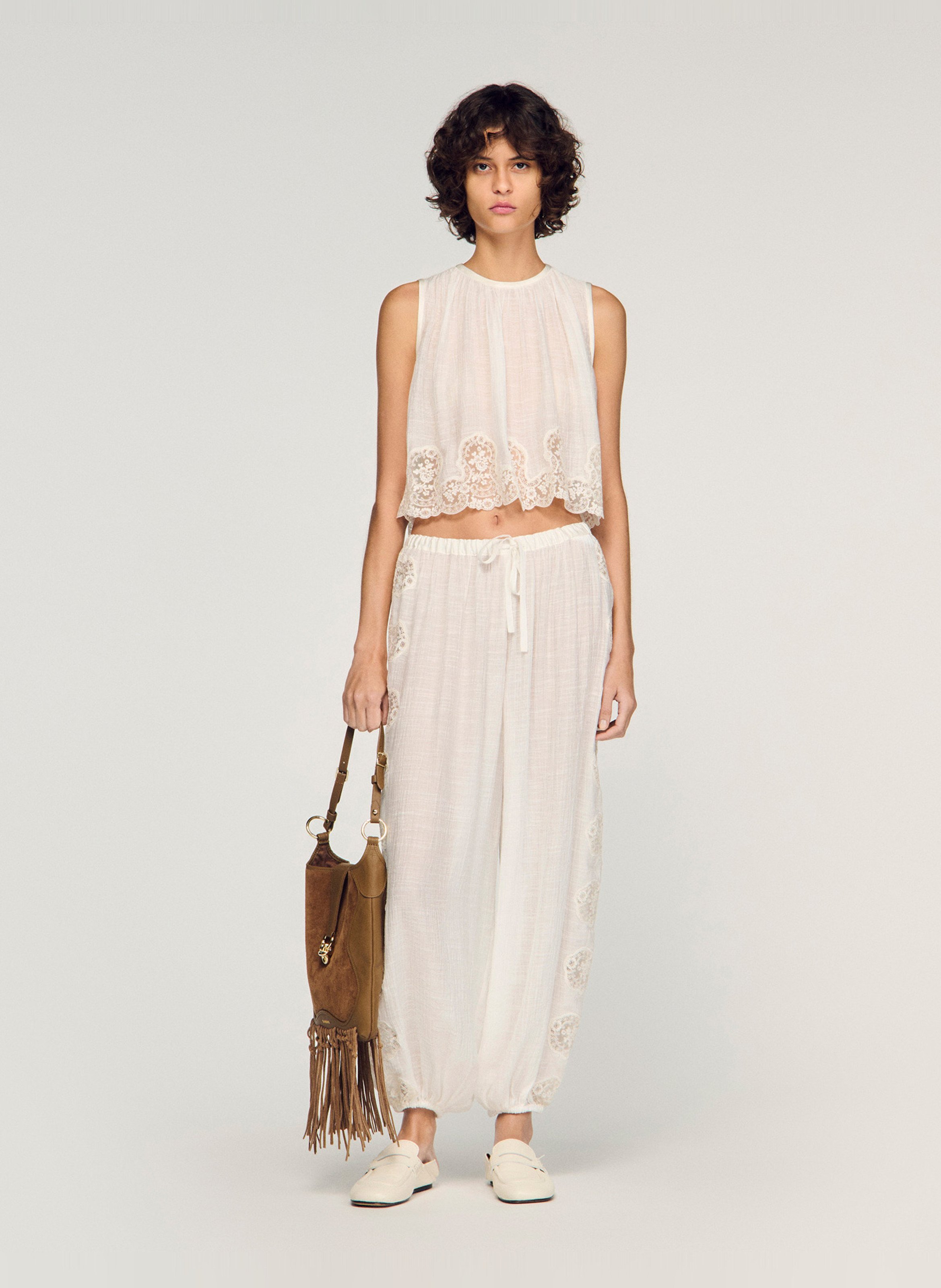 Top ample court col rond SANDRO Blanc