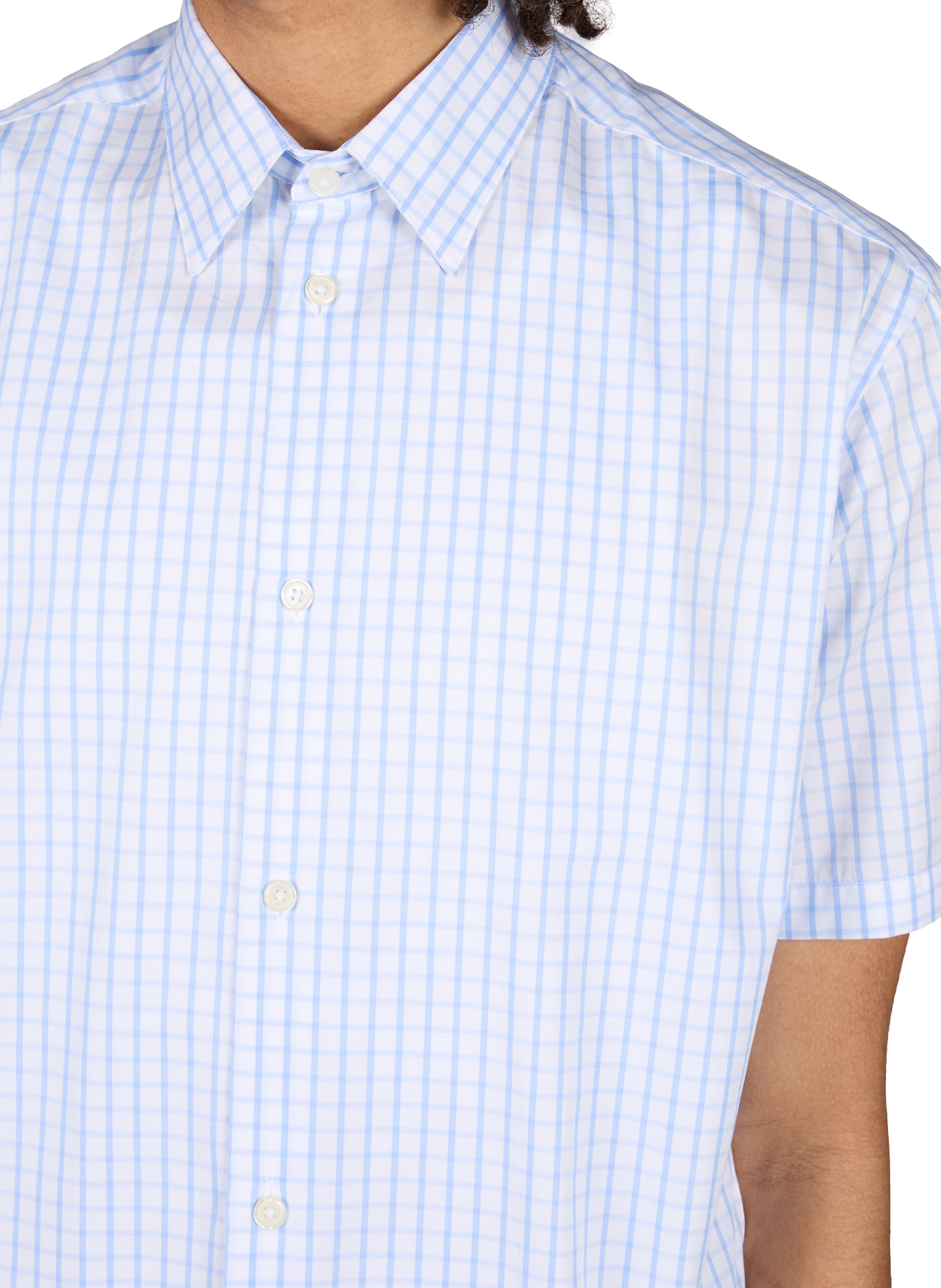 Chemise manches courtes à carreaux en coton AU PRINTEMPS PARIS Bleu