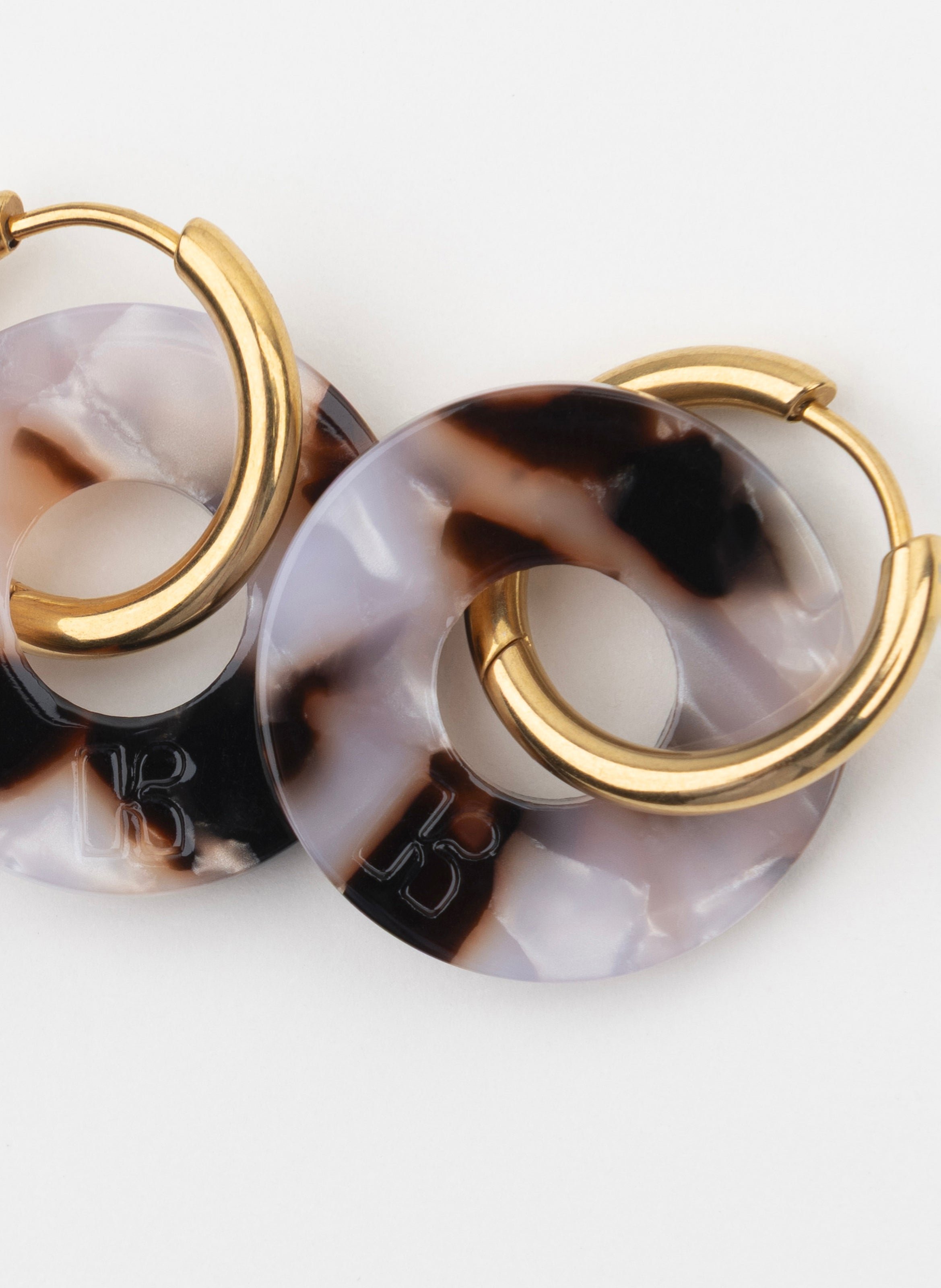 Boucles d'oreilles donuts avec anneaux en acier inoxydable argenté KURAGE GINZA Marron