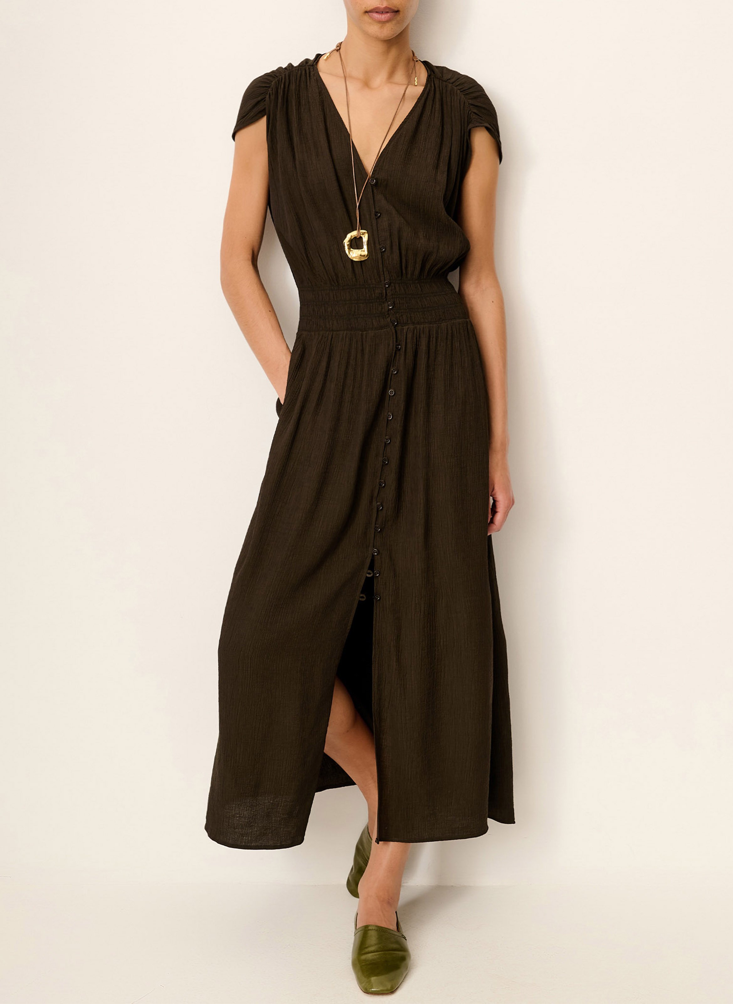 Robe chemise droite galiane SESSUN Marron