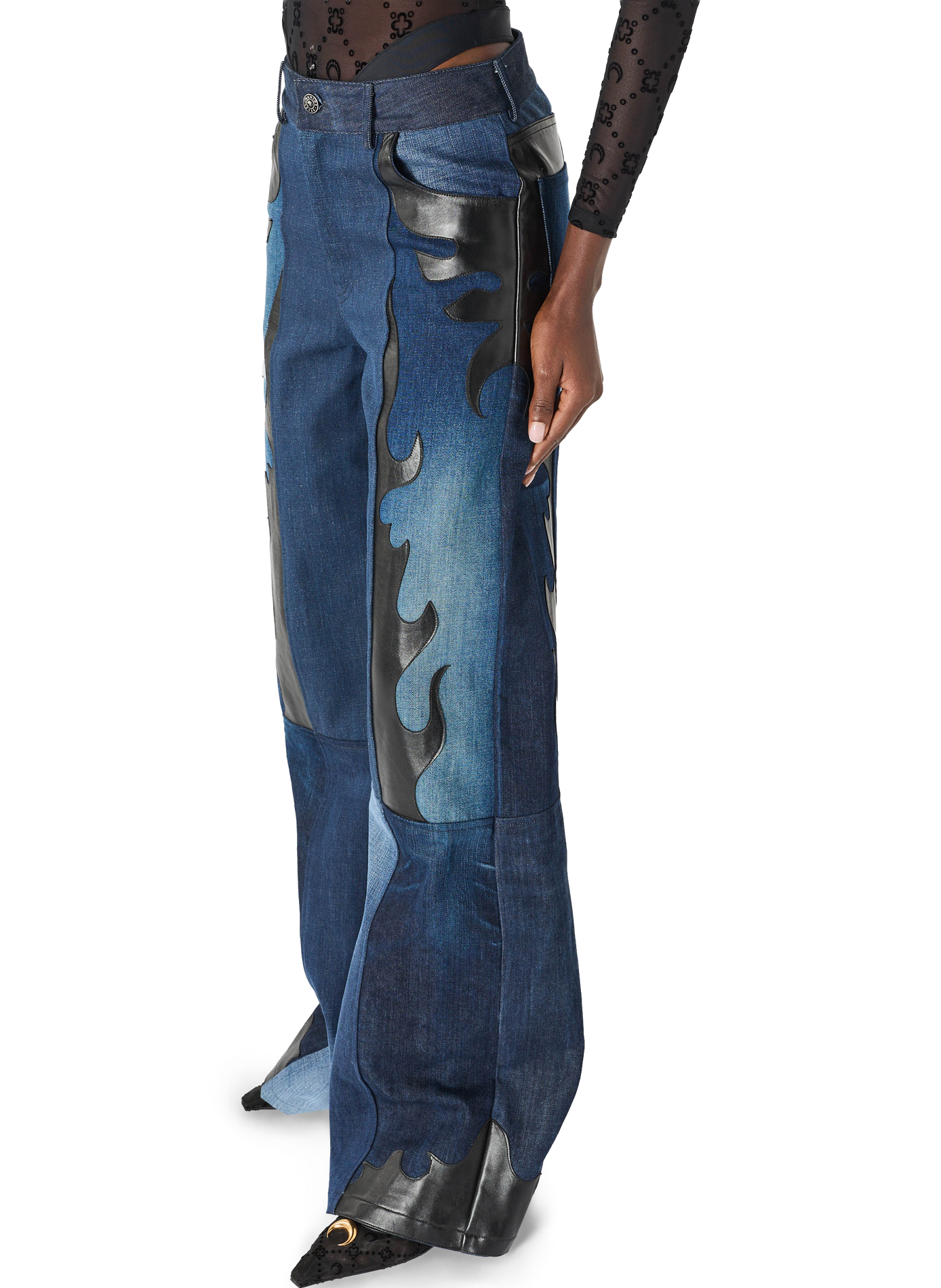 Wijde jeans van upcycled denim met leren patch MARINE SERRE Blauw