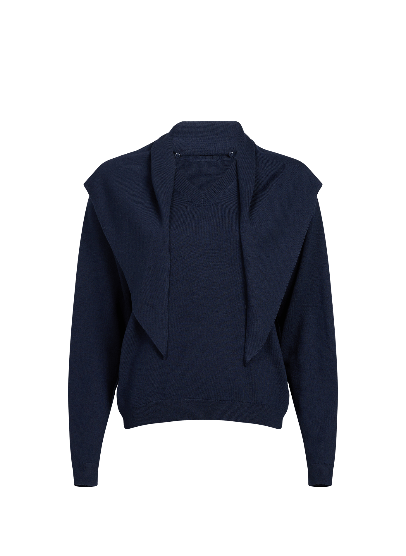 Pull col v à écharpe amovible en laine SAISON 1865 Bleu
