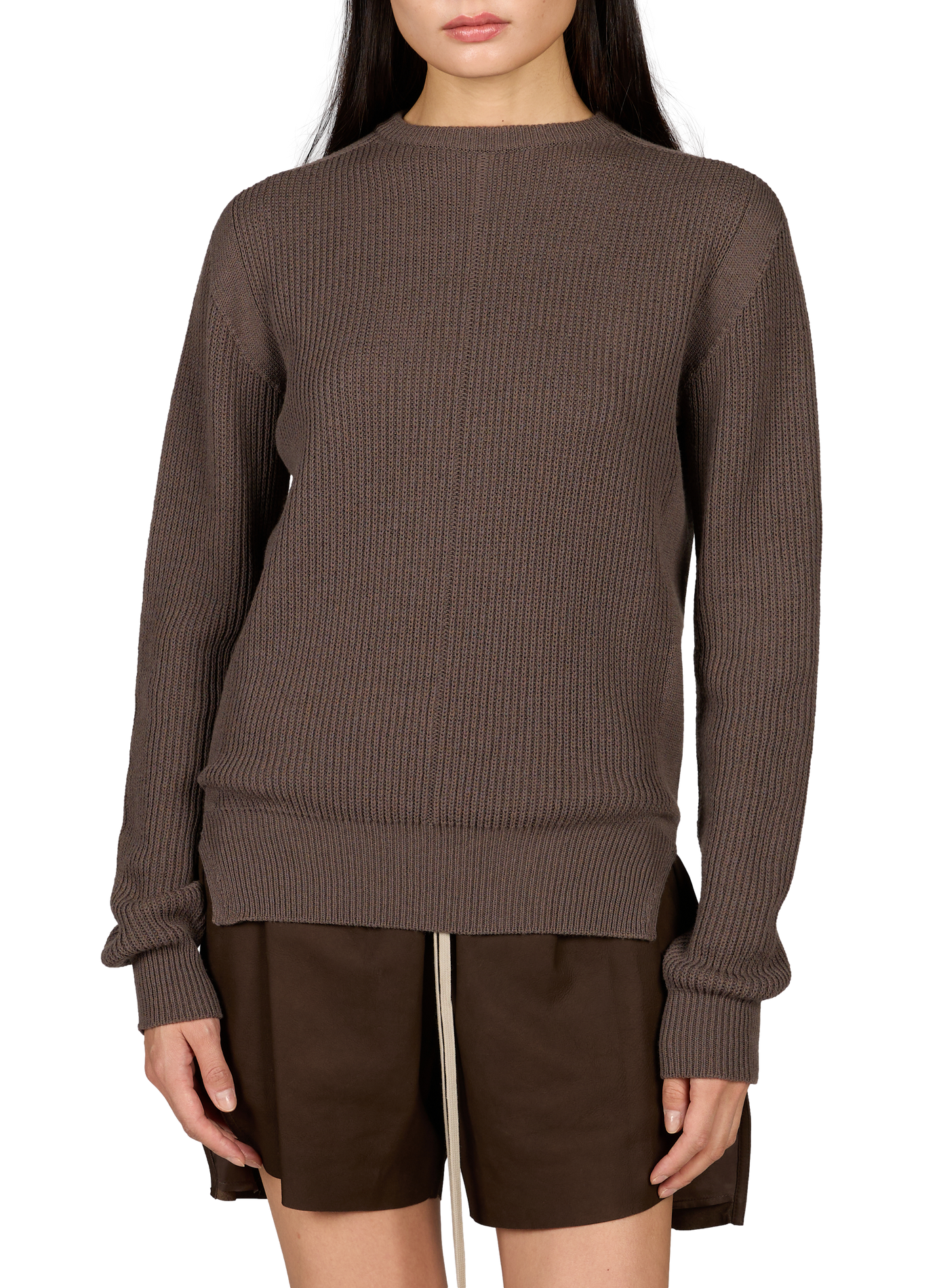 Pull mailles col rond en laine RICK OWENS Marron