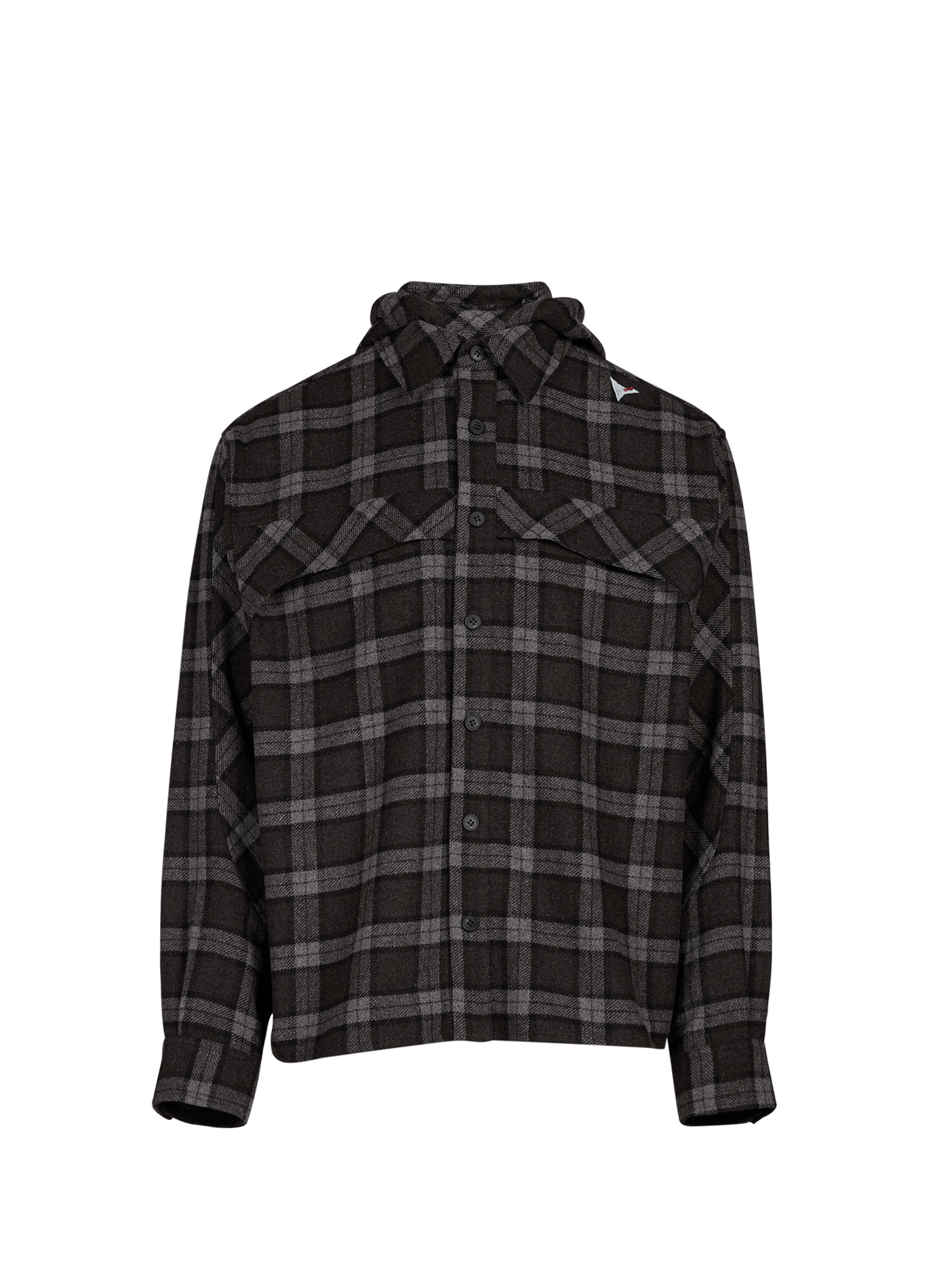 Logg rechte geruite blouse met klassieke kraag en capuchon ROA Grijs