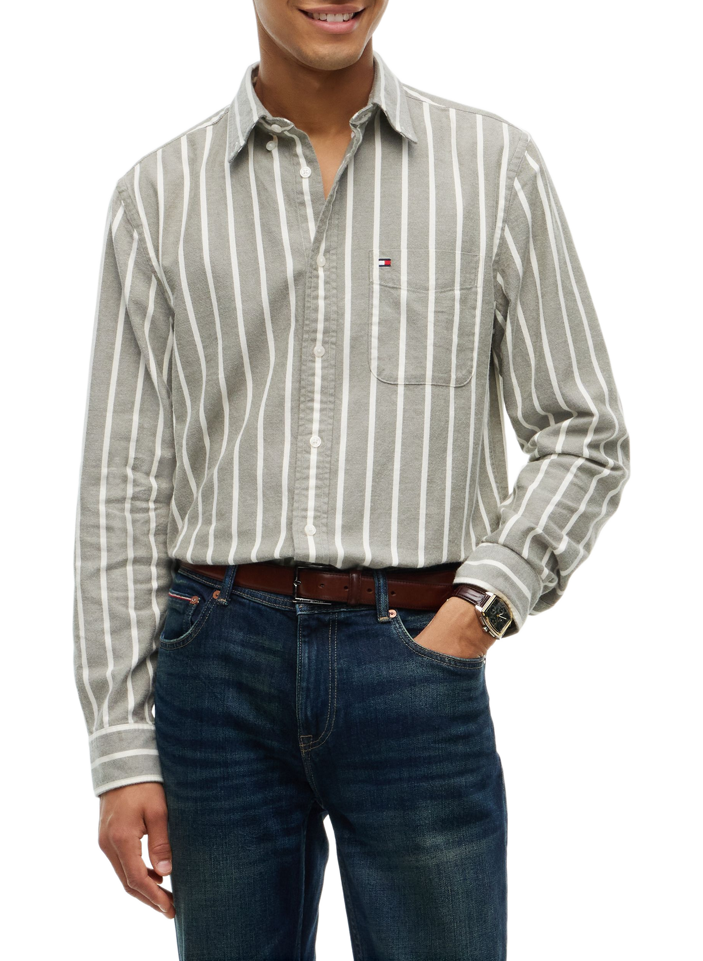 Chemise droite rayée en coton TOMMY HILFIGER Multicolour