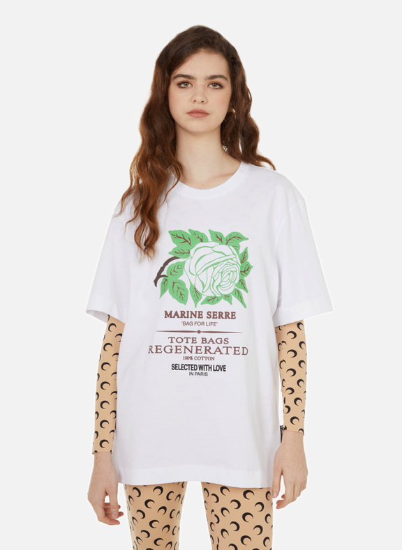 MARINE SERRE Printed cotton T-shirt Beige