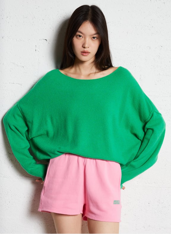 Pull ample à col bateau en maille duveteuse damsville Vert by AMERICAN VINTAGE AMERICAN VINTAGE Pull ample à col bateau en maille duveteuse damsville Vert