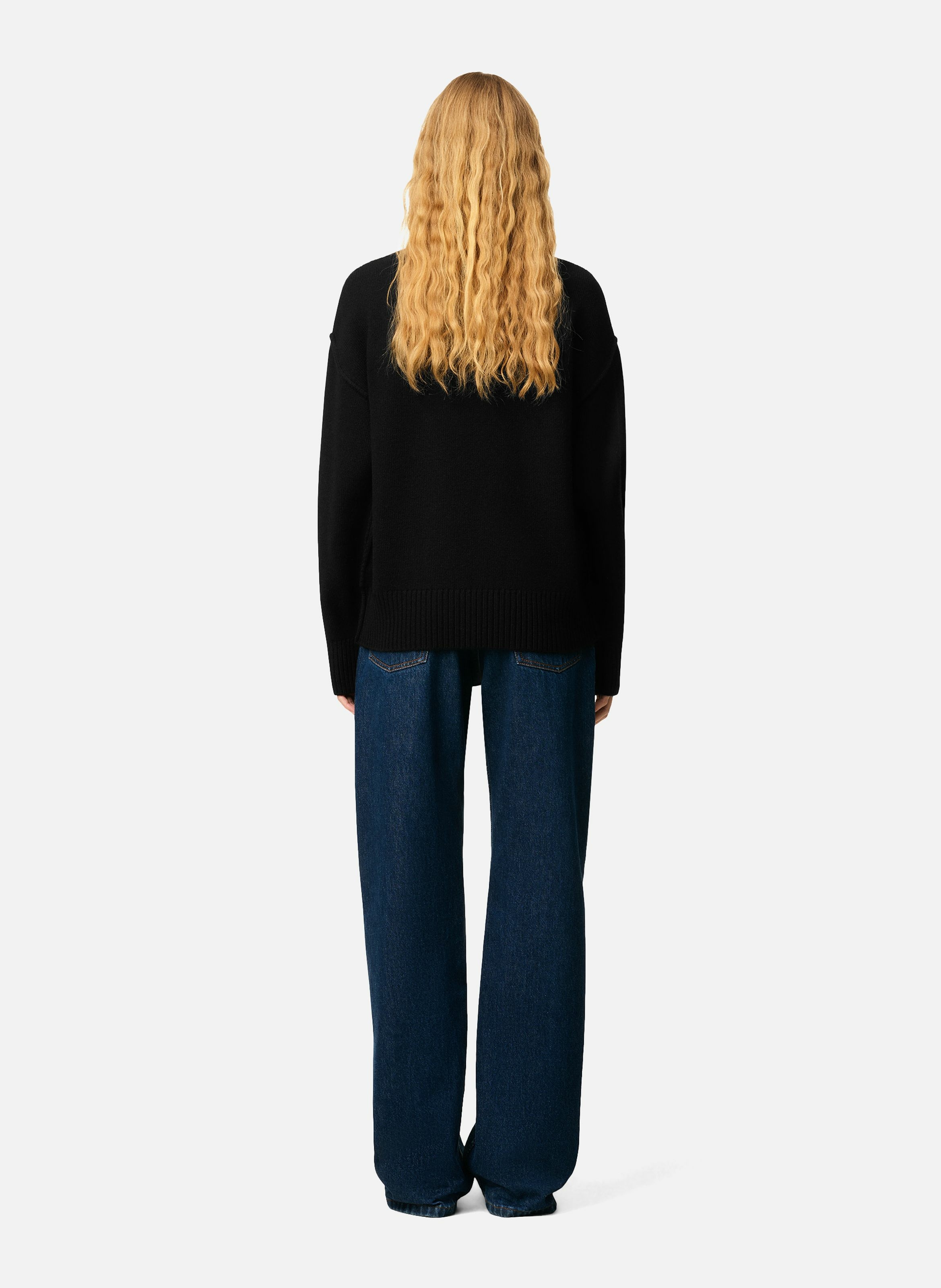 Pull col rond ami de coeur en laine unisexe AMI PARIS Noir