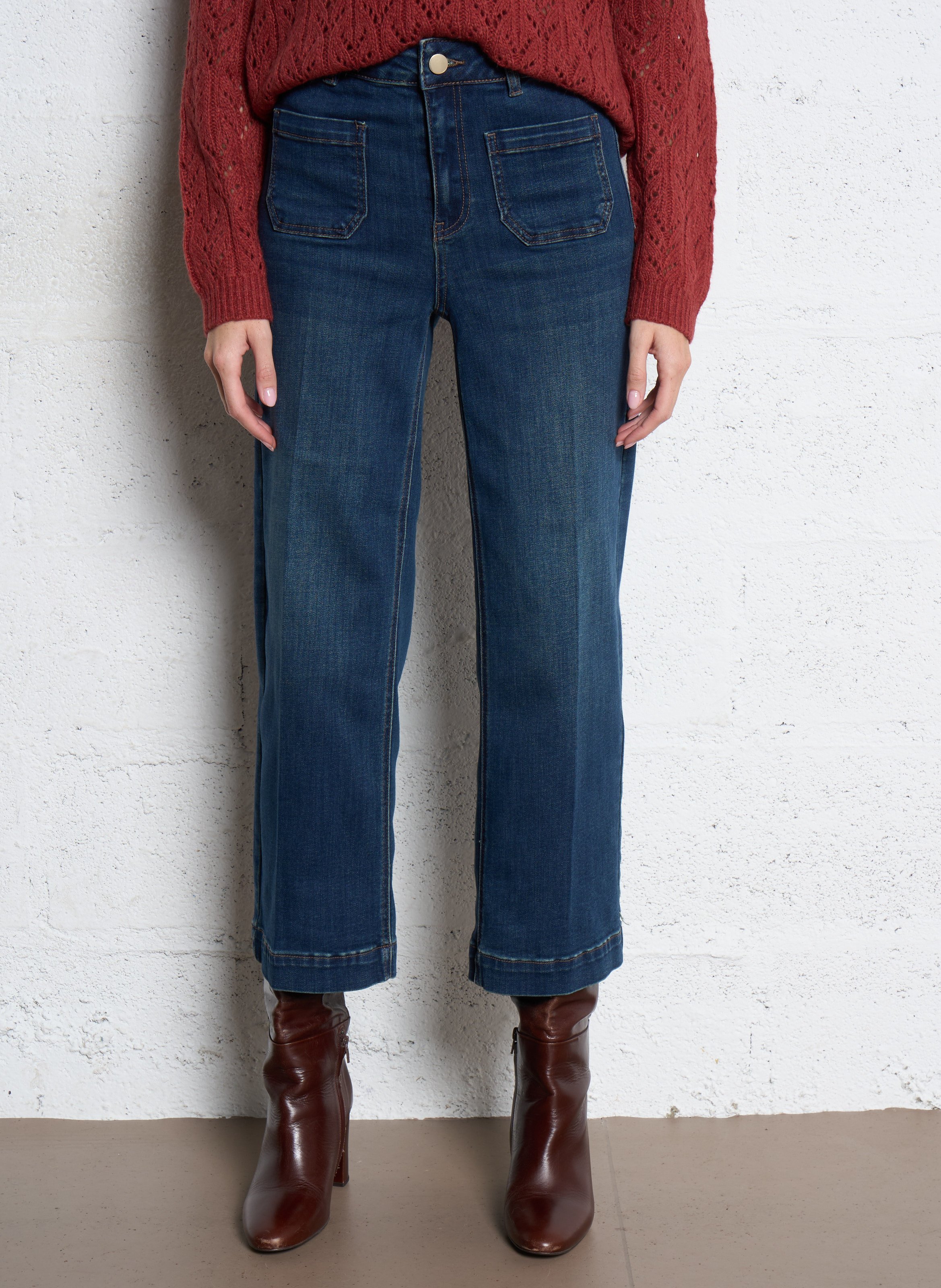 Jean cropped évasé en coton mélangé lea MAISON 123 Bleu